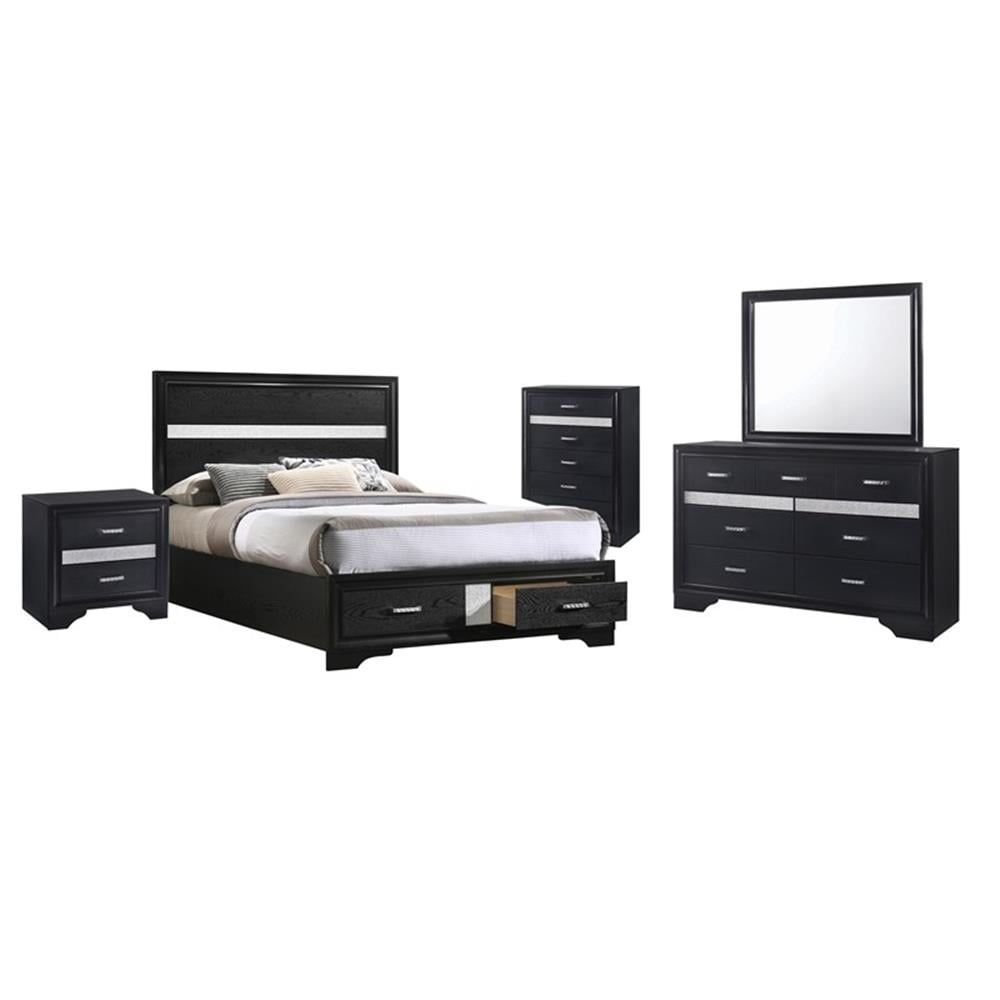 Miranda 5-Piece Black Full Bedroom Set with Storage