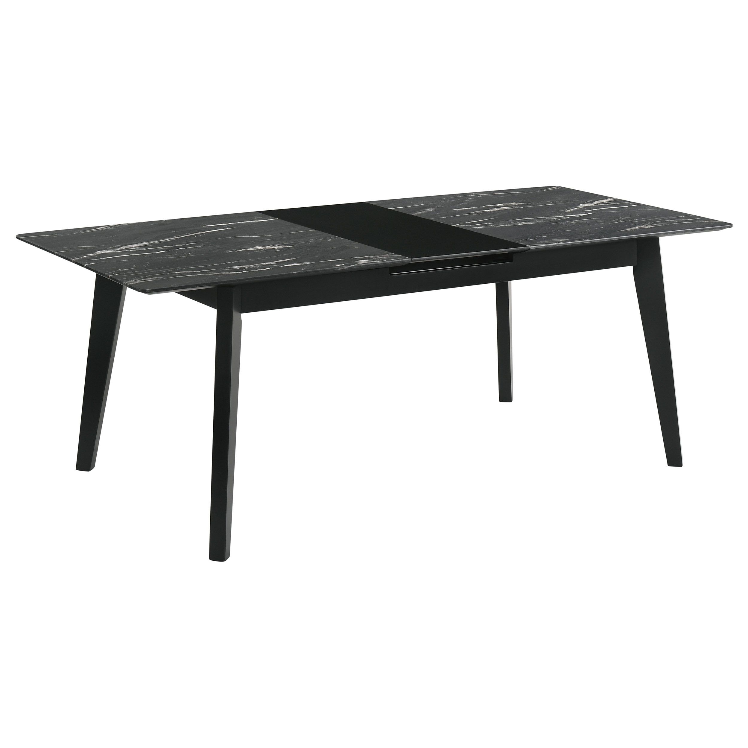 Black Faux Marble Extendable Mid-Century Modern Dining Table