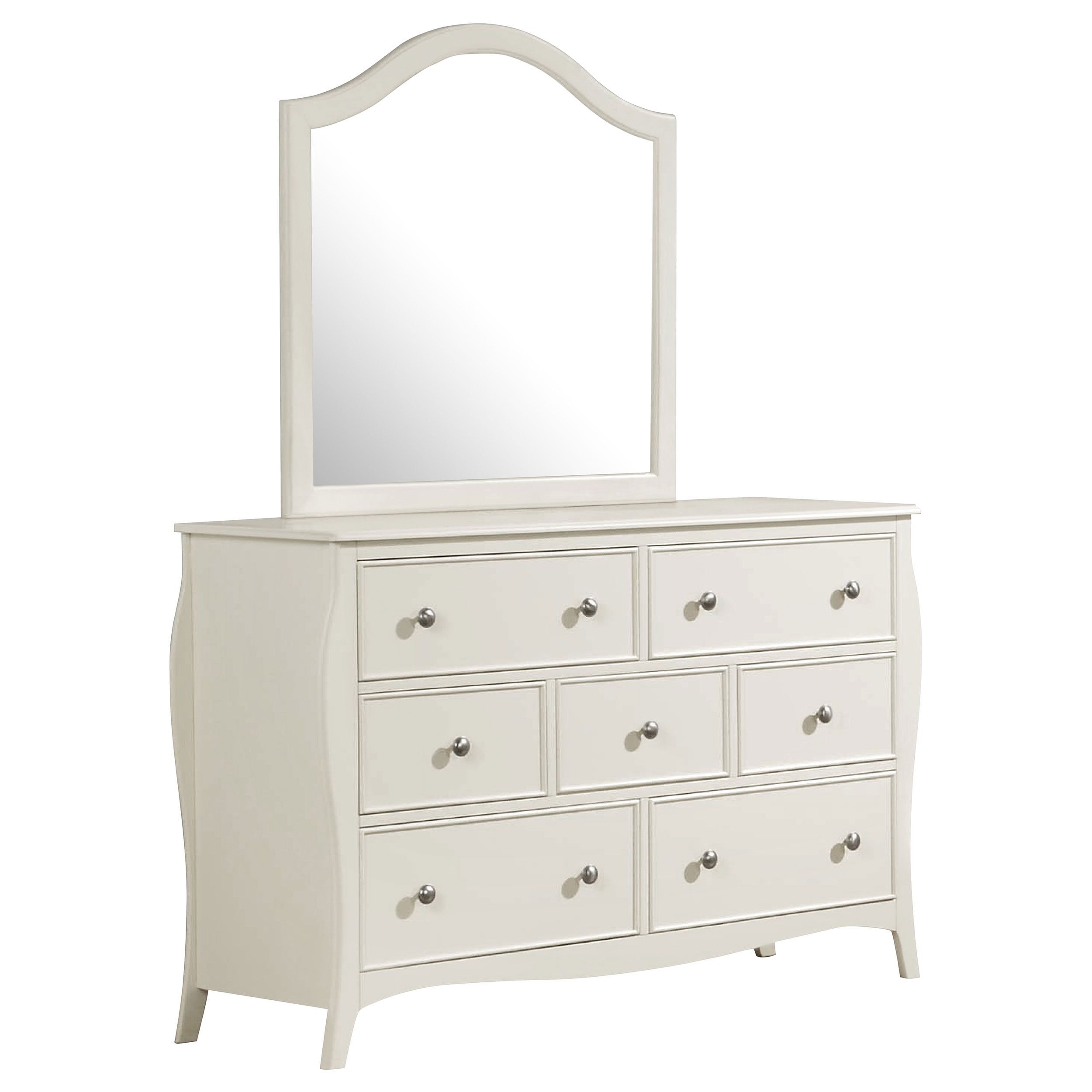 Cream White 7-Drawer Wood Dresser with Mirror