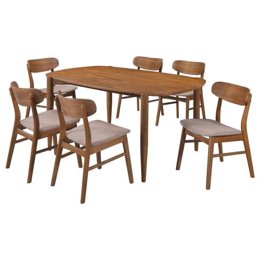 Walnut Finish Solid Wood Dining Set with Six Chairs
