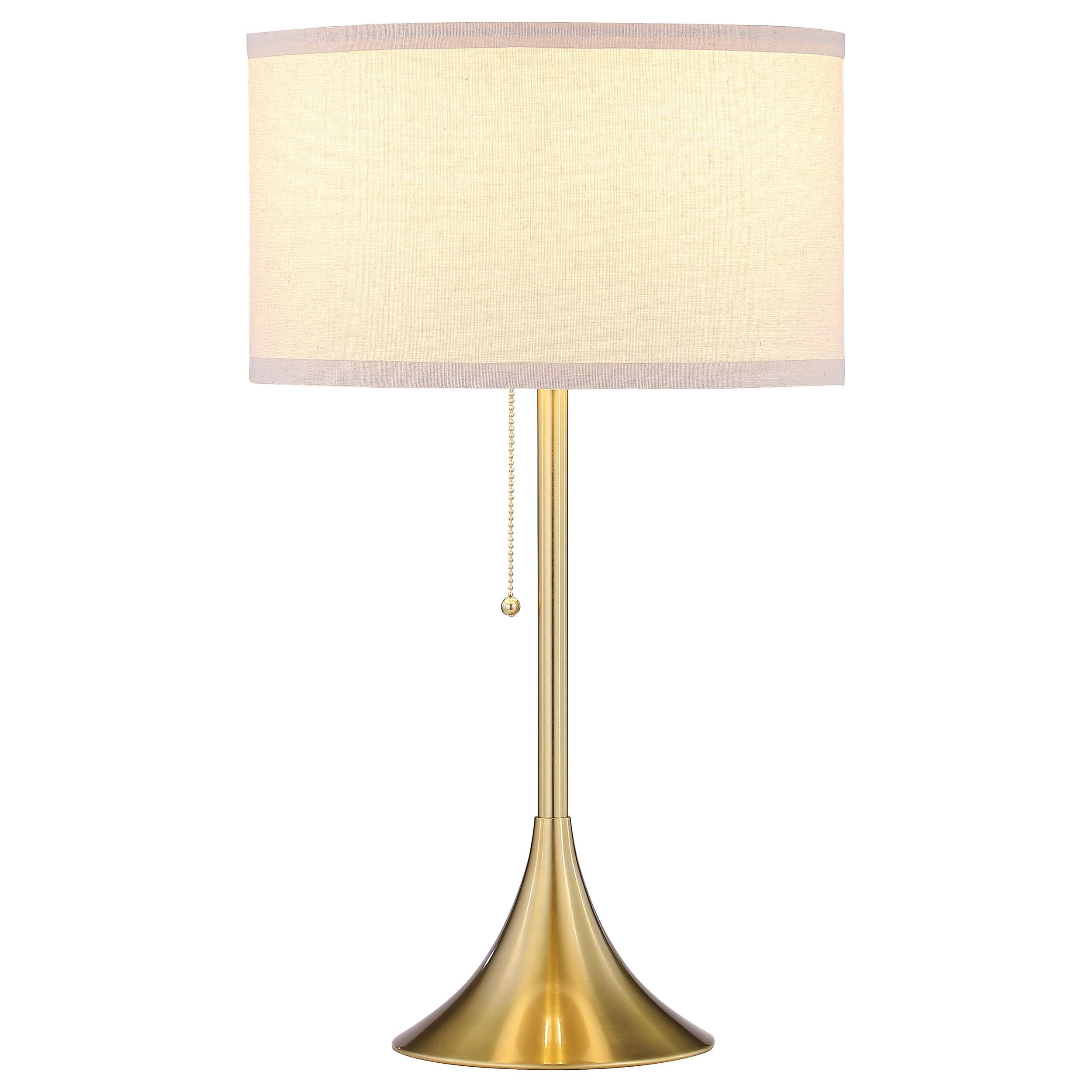 Gold Tulip Base Table Lamp with Beige Drum Shade