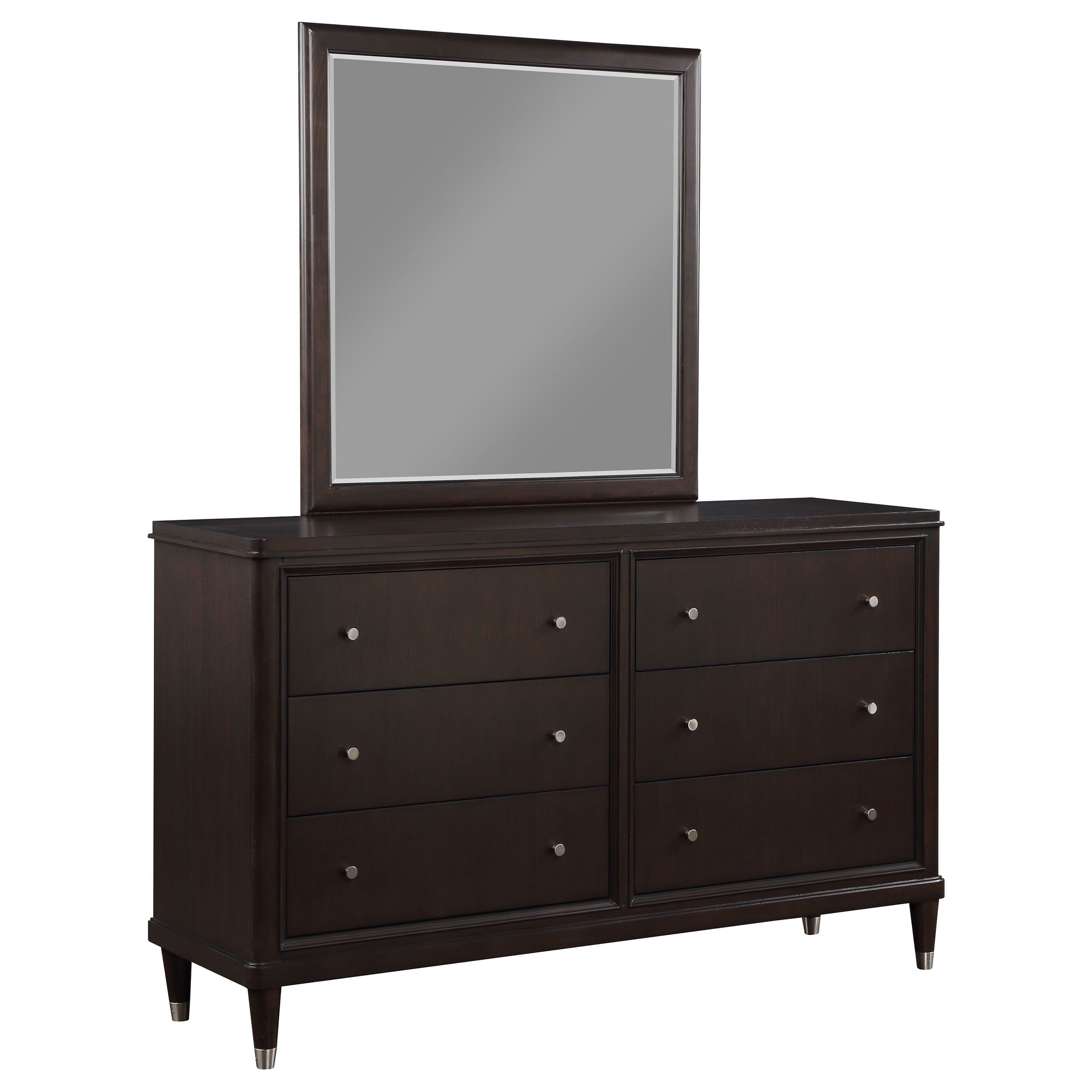 Mid-Century Modern Brown 6-Drawer Dresser with Mirror