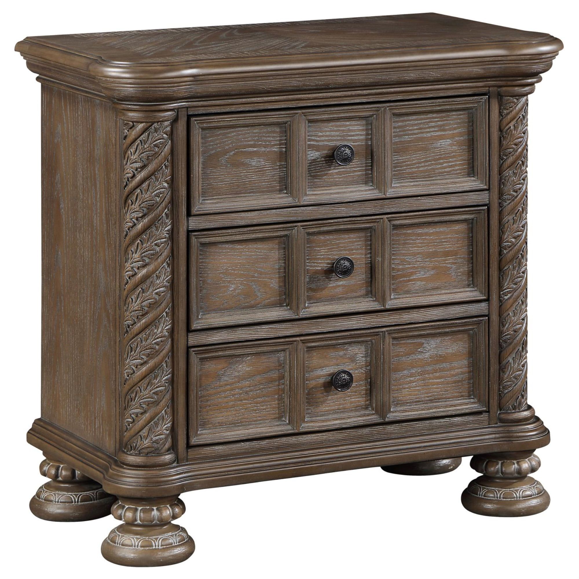 Emmett Walnut 3-Drawer Traditional Wood Nightstand