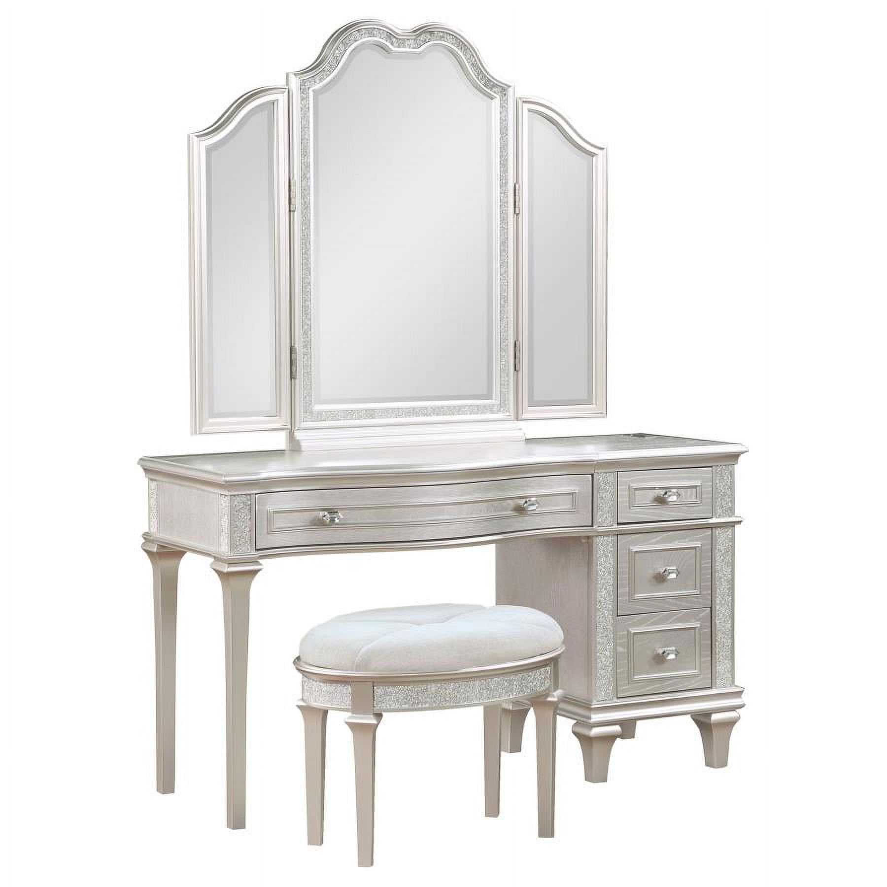 Evangeline Silver Oak Vanity Set with Tri-Fold Mirror and Stool