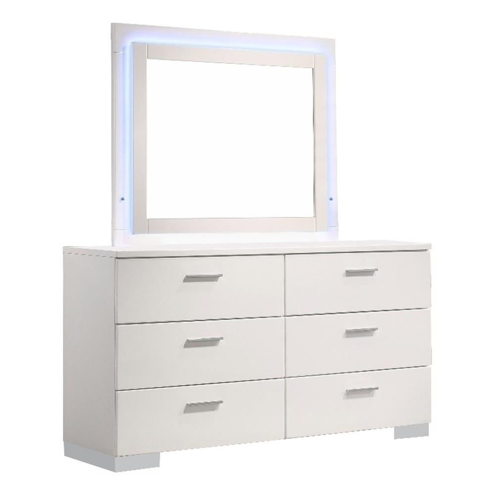 Glossy White MDF Dresser with LED Mirror