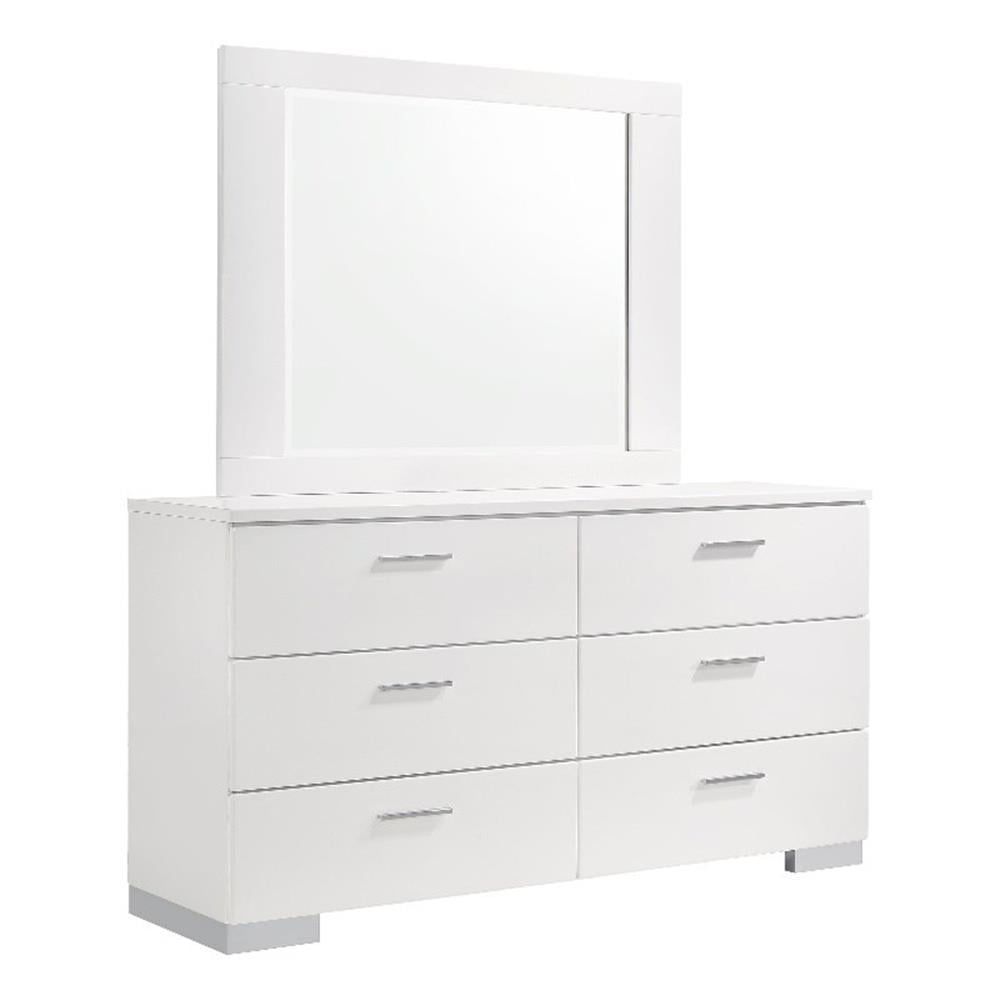 White High Gloss Wood Dresser with Mirror and Felt Lined Drawers