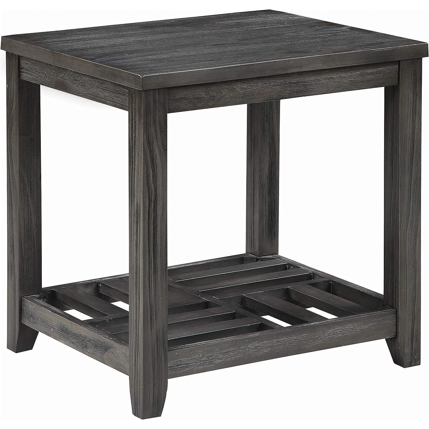 Gray Pine Wood Rectangular End Table with Shelf