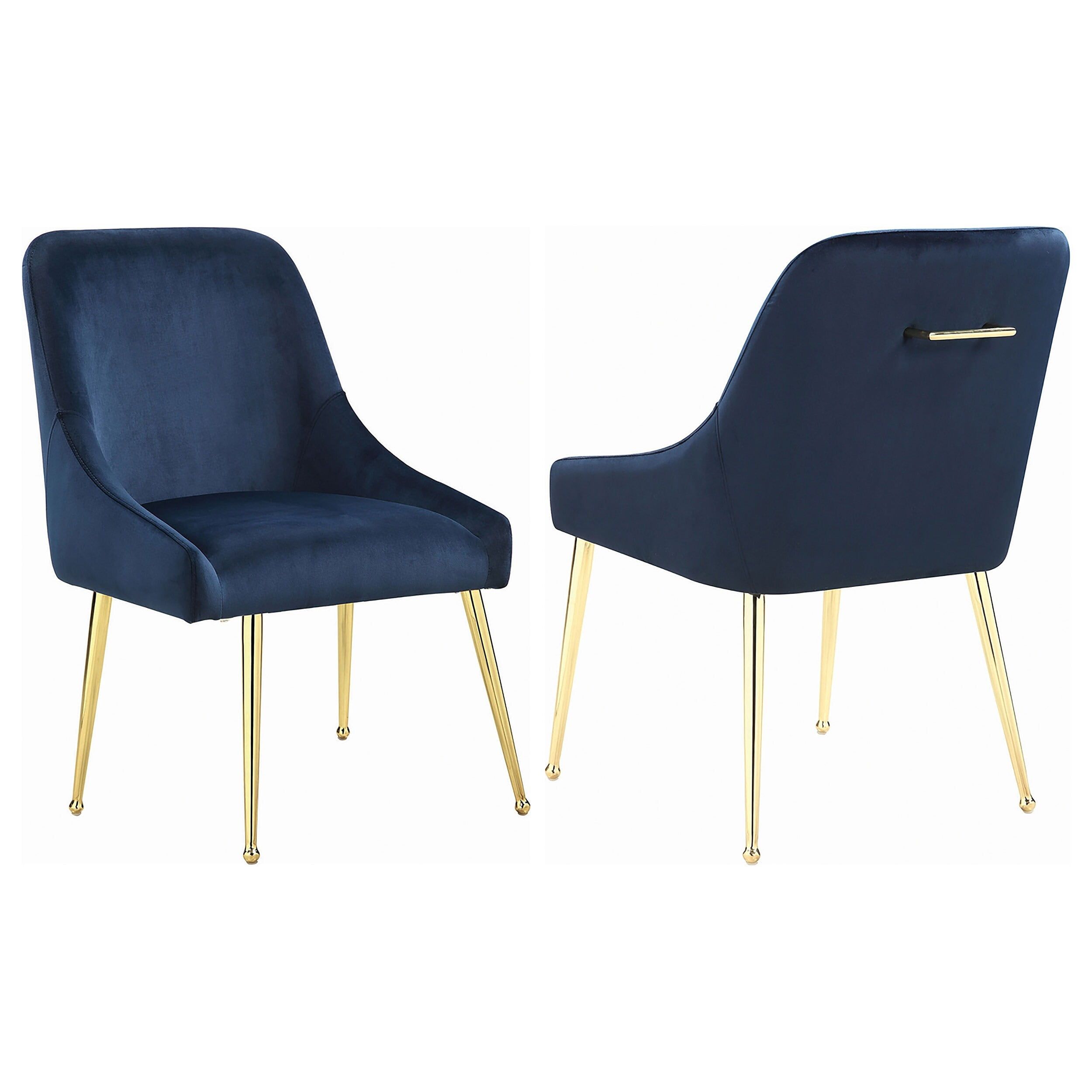 Dark Ink Blue Upholstered Side Chair with Gold Metal Legs