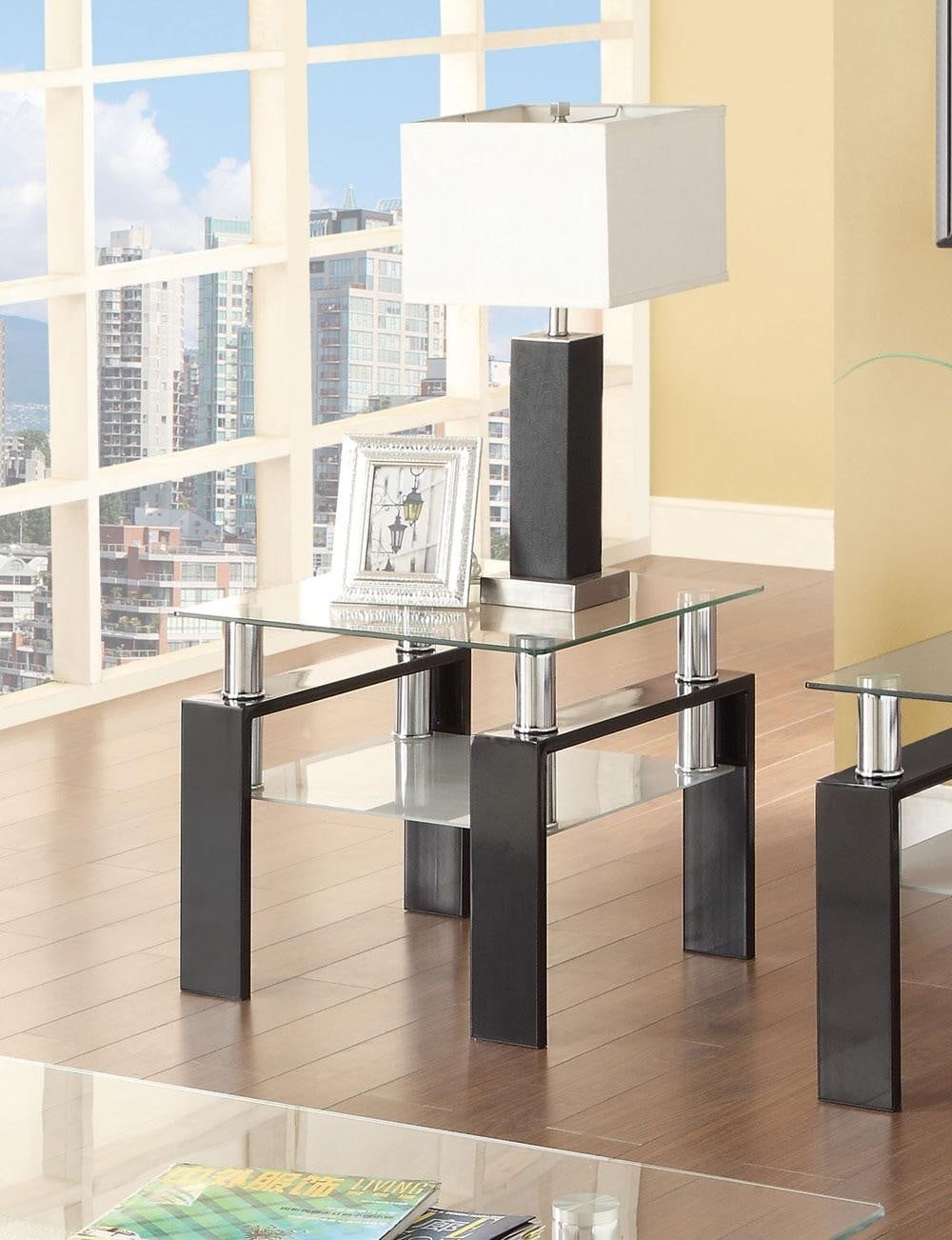 Black Rectangular Glass Top End Table with Storage