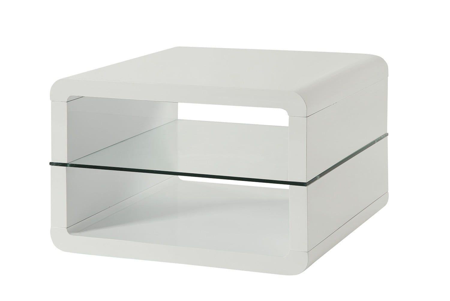 Glossy White Square Wood and Metal End Table