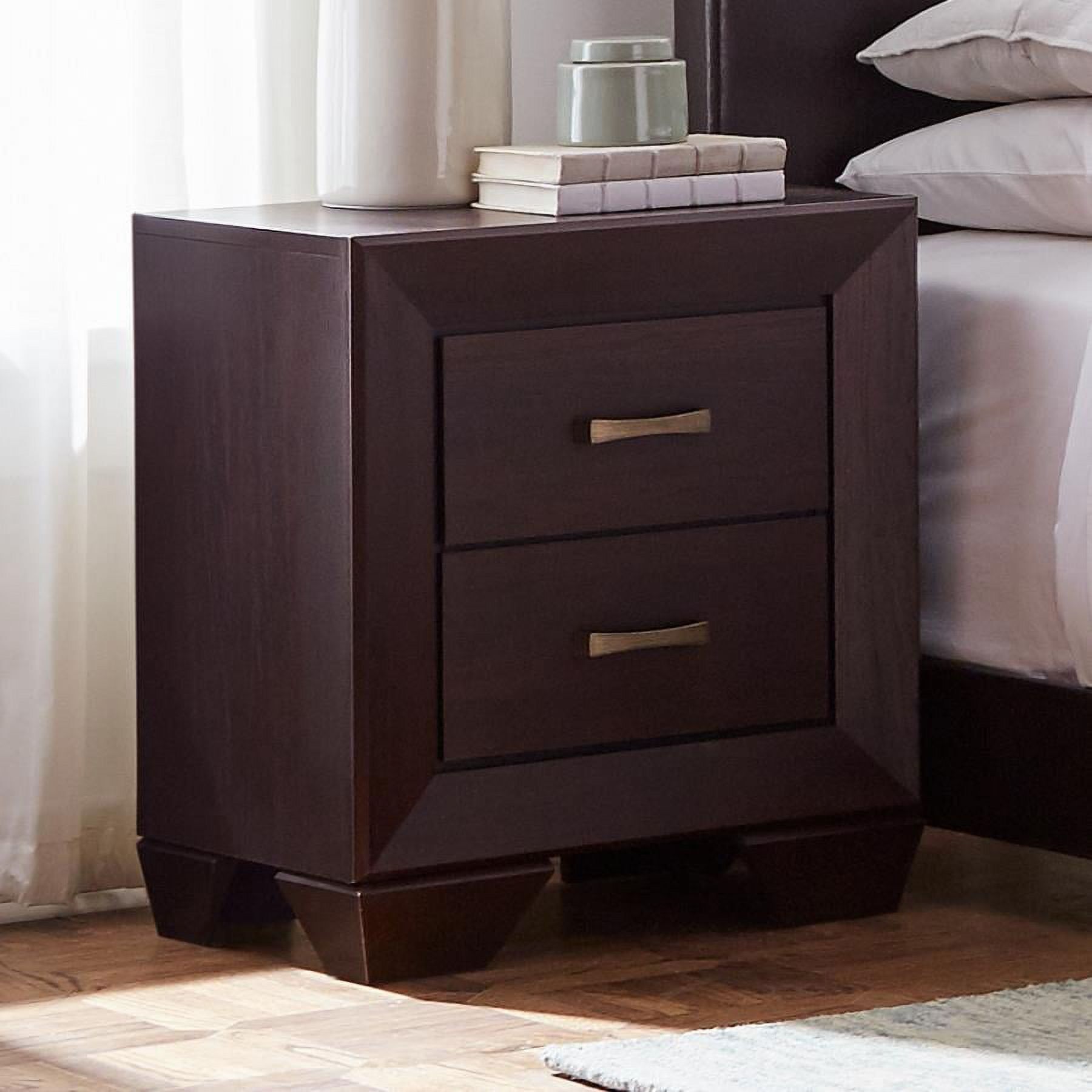 Dark Cocoa Transitional 2-Drawer Nightstand with Tapered Legs