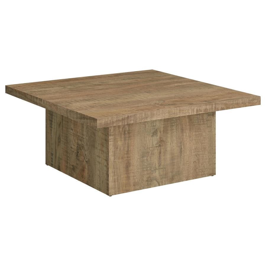 Mango Brown Square Wood Coffee Table with Block Base