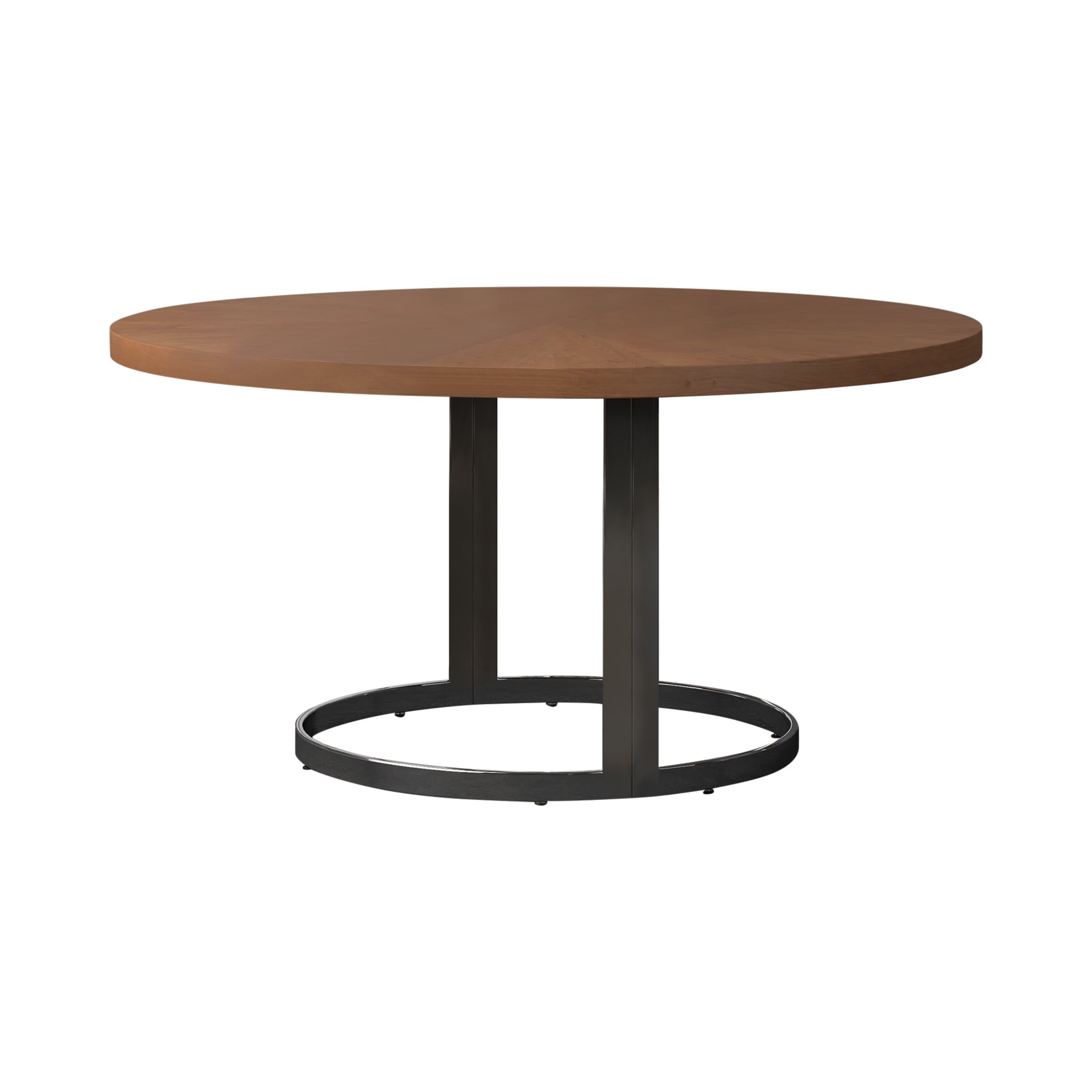 Natural Cherry Round Wood Dining Table with Black Metal Base