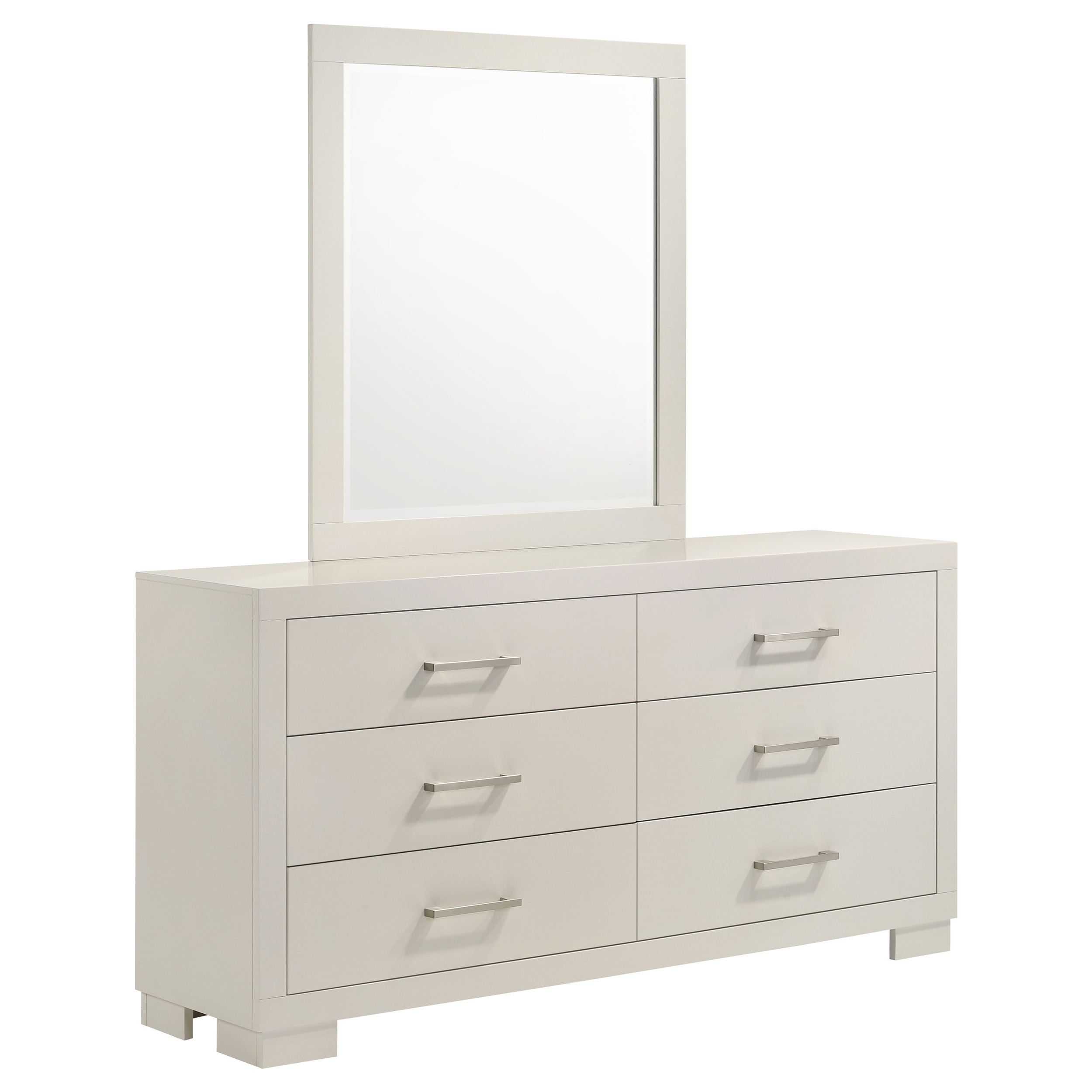 White 6-Drawer Dresser with Mirror and Felt-Lined Drawer