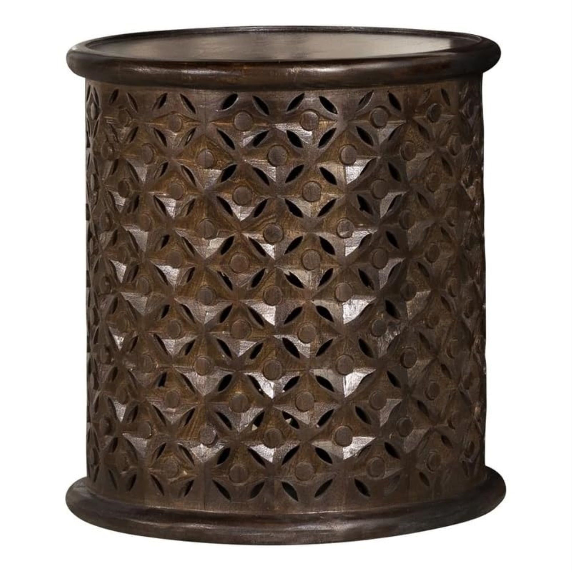 Krish 18-inch Round Dark Brown Mango Wood Accent Table