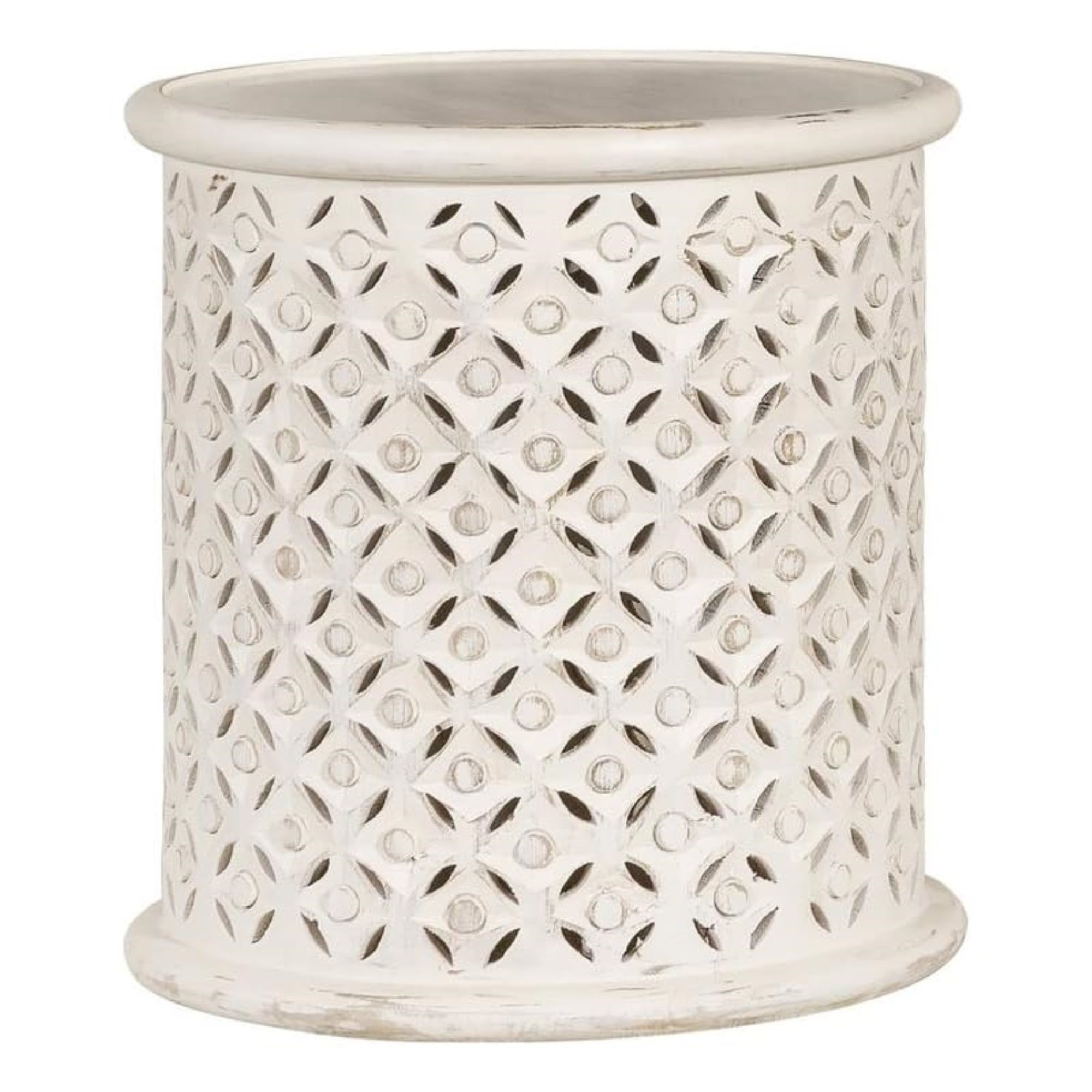 Cream Mango Wood Round Lattice Accent Table