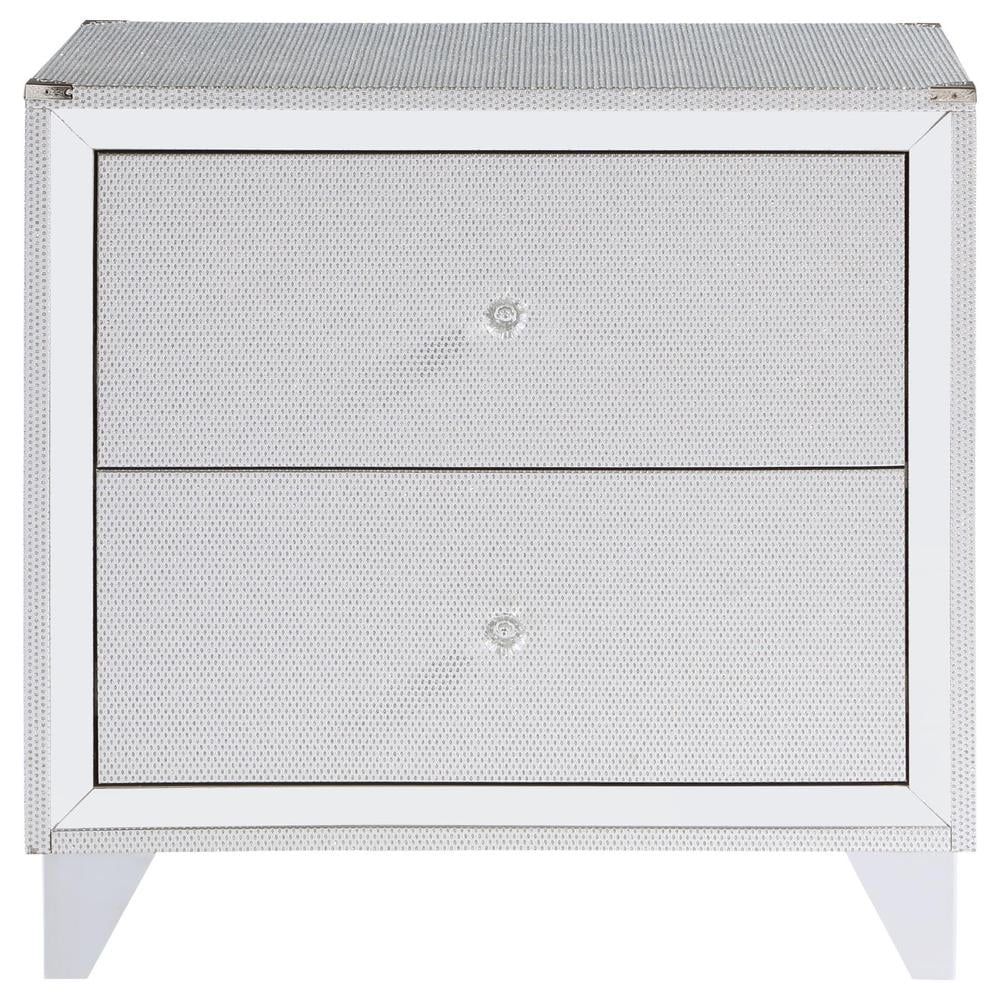 Silver 2-Drawer Nightstand with Mirror Trim and USB Port