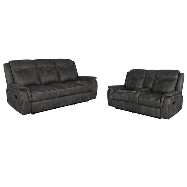 Gray Tufted Faux Leather Reclining Sofa and Loveseat Set with Cup Holder