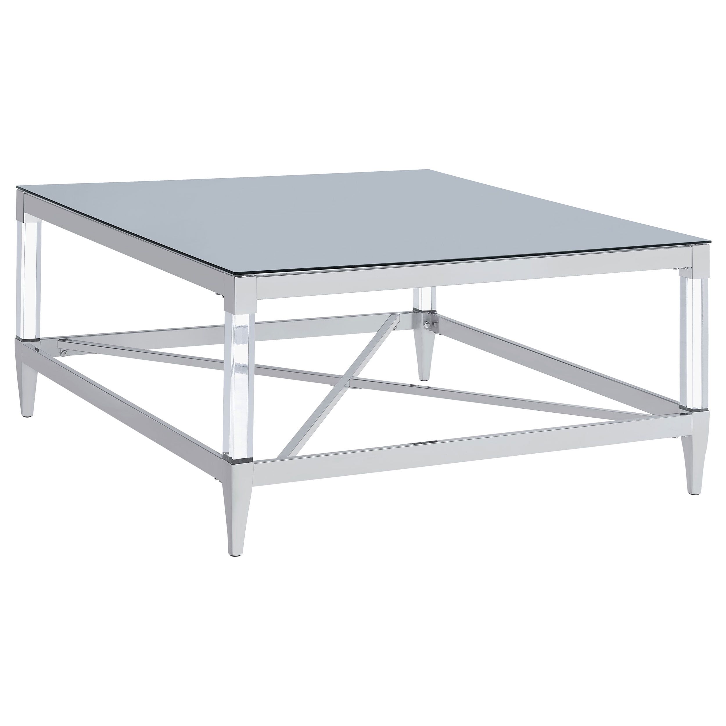 Lindley Square Chrome and Glass Coffee Table with Acrylic Legs