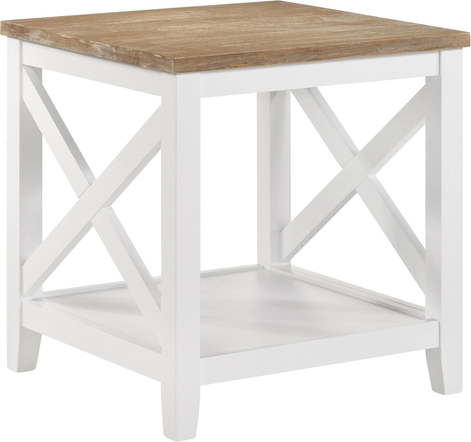 Coastal Brown and White Square Wooden End Table with Shelf