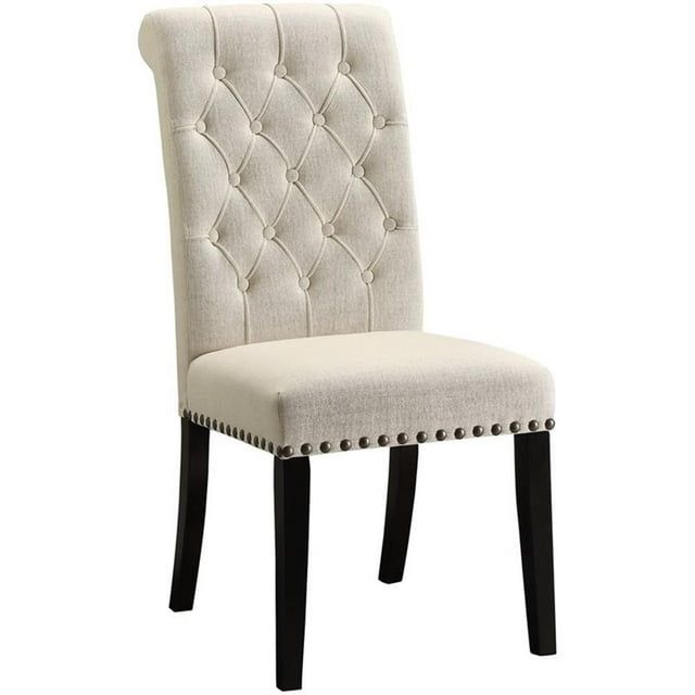 Beige Linen Tufted Upholstered Side Chair with Wood Legs