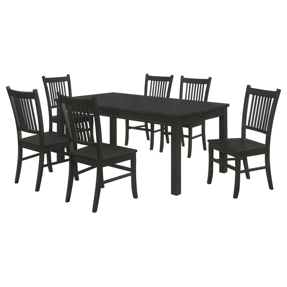 Matte Black Rectangular Dining Table Set with 6 Chairs