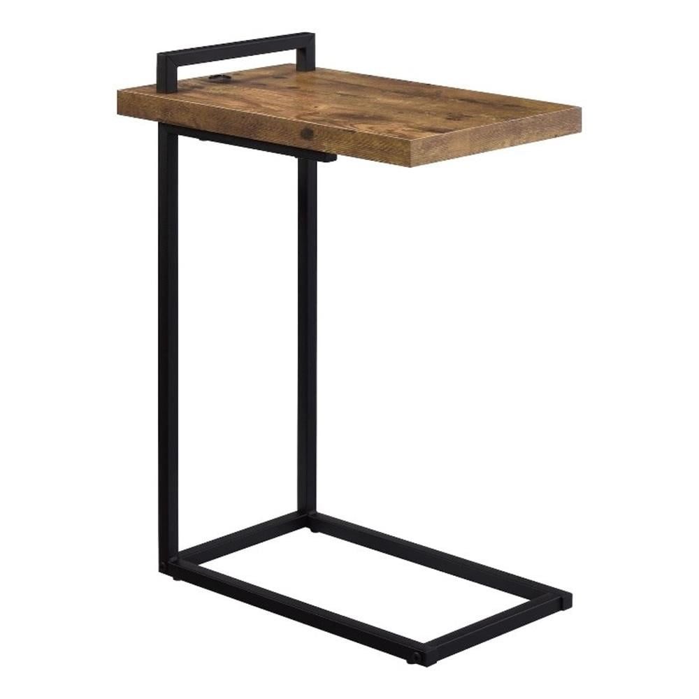 Transitional C-Shaped Nutmeg Accent Table with USB Port