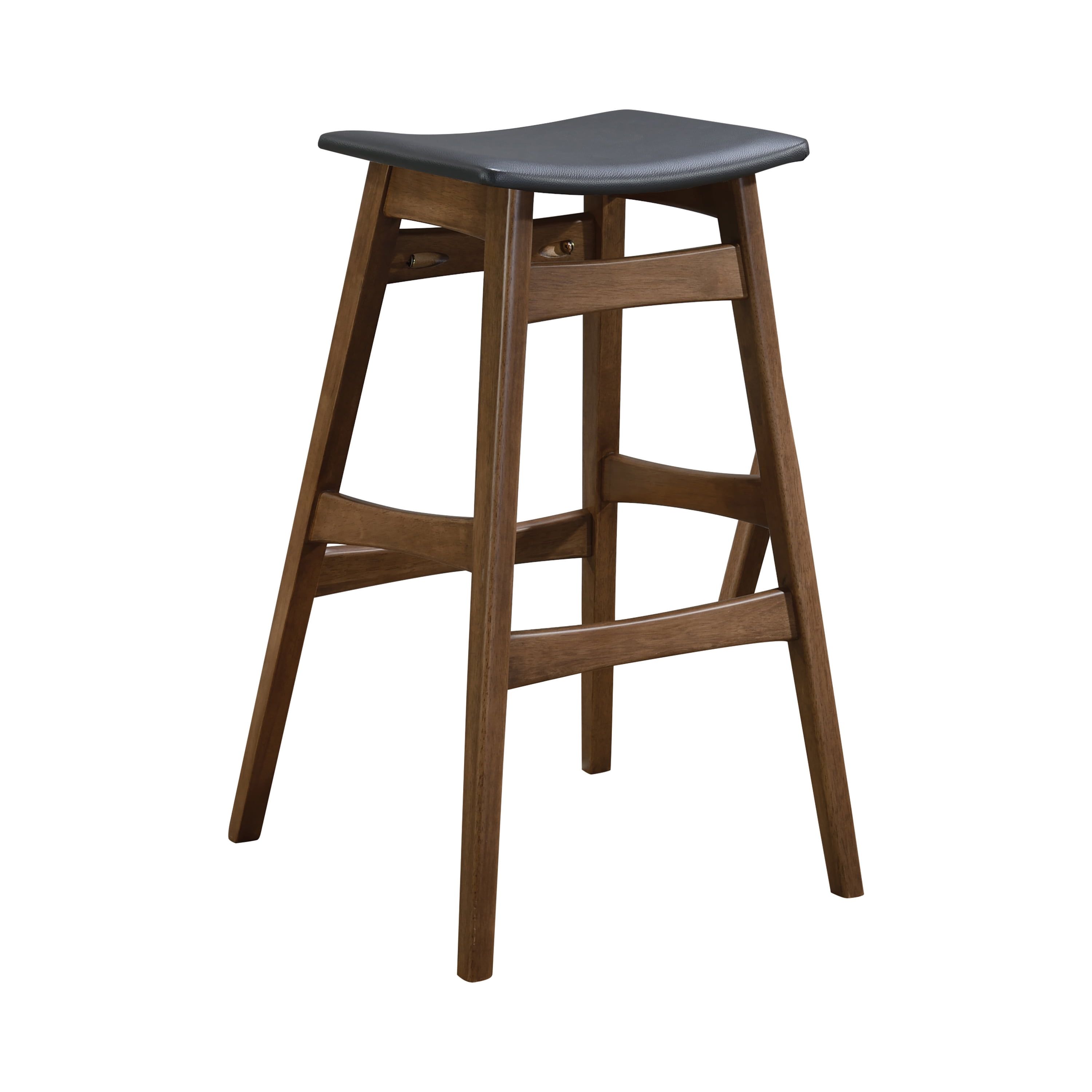 Transitional Gray Leatherette and Walnut Wood Bar Stool, 18"W