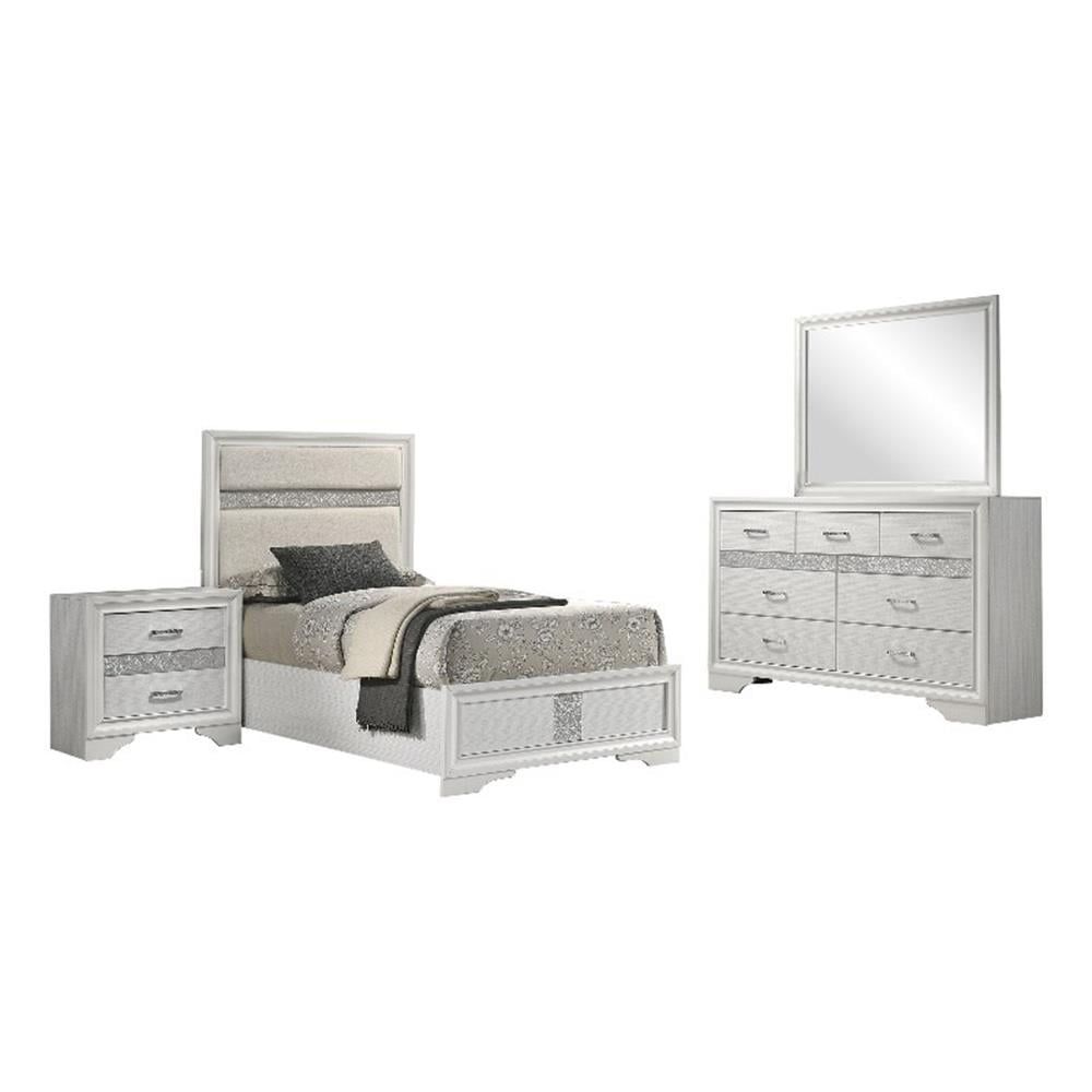 Miranda White Upholstered 4-Piece Twin Bedroom Set