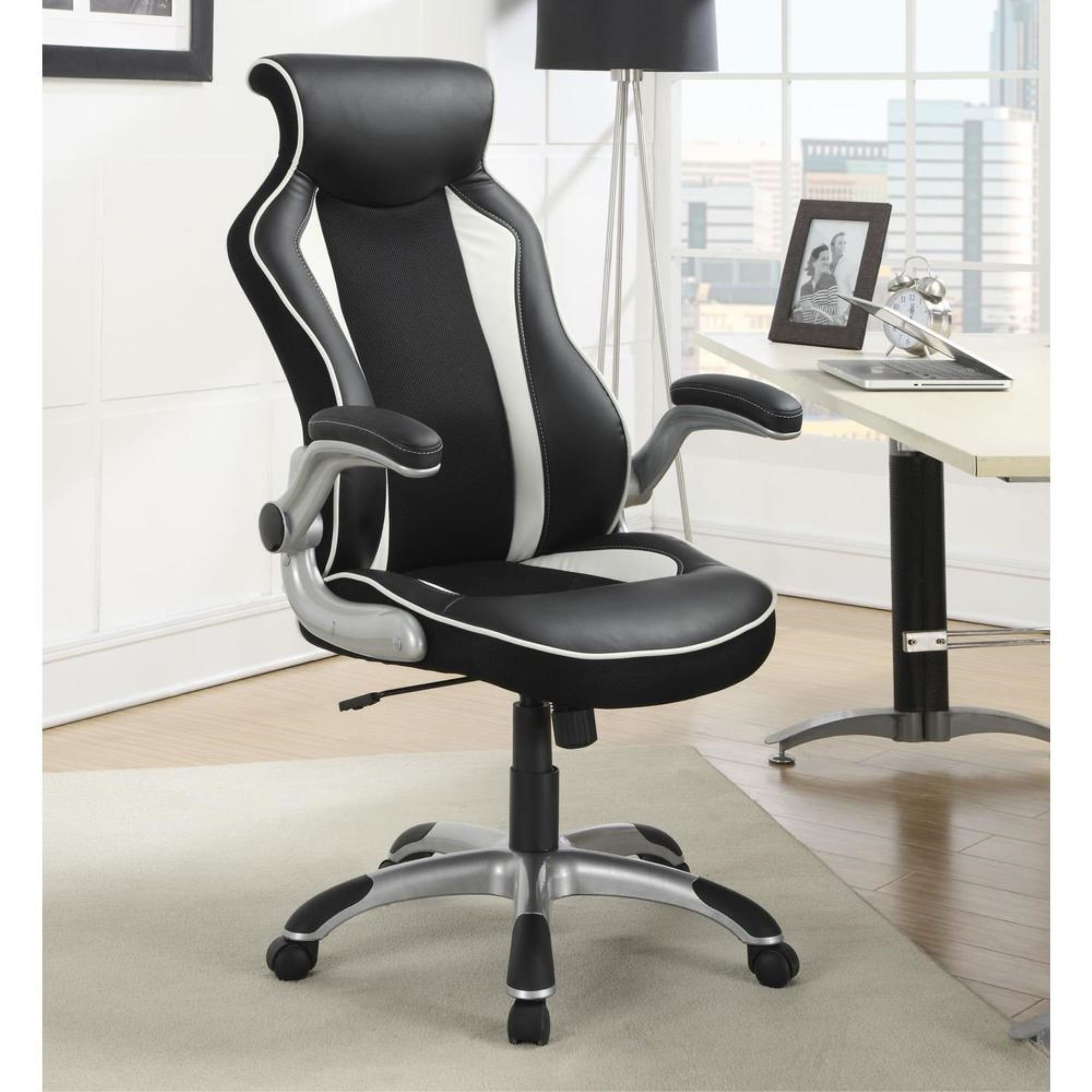 Transitional High-Back Black Leatherette Ergonomic Office Chair with Adjustable Arms