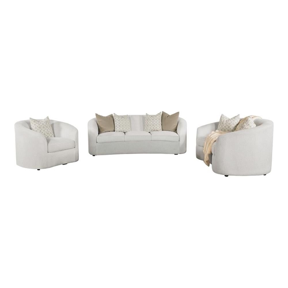 Latte Boucle Fabric 3-Piece Living Room Set with Black Legs