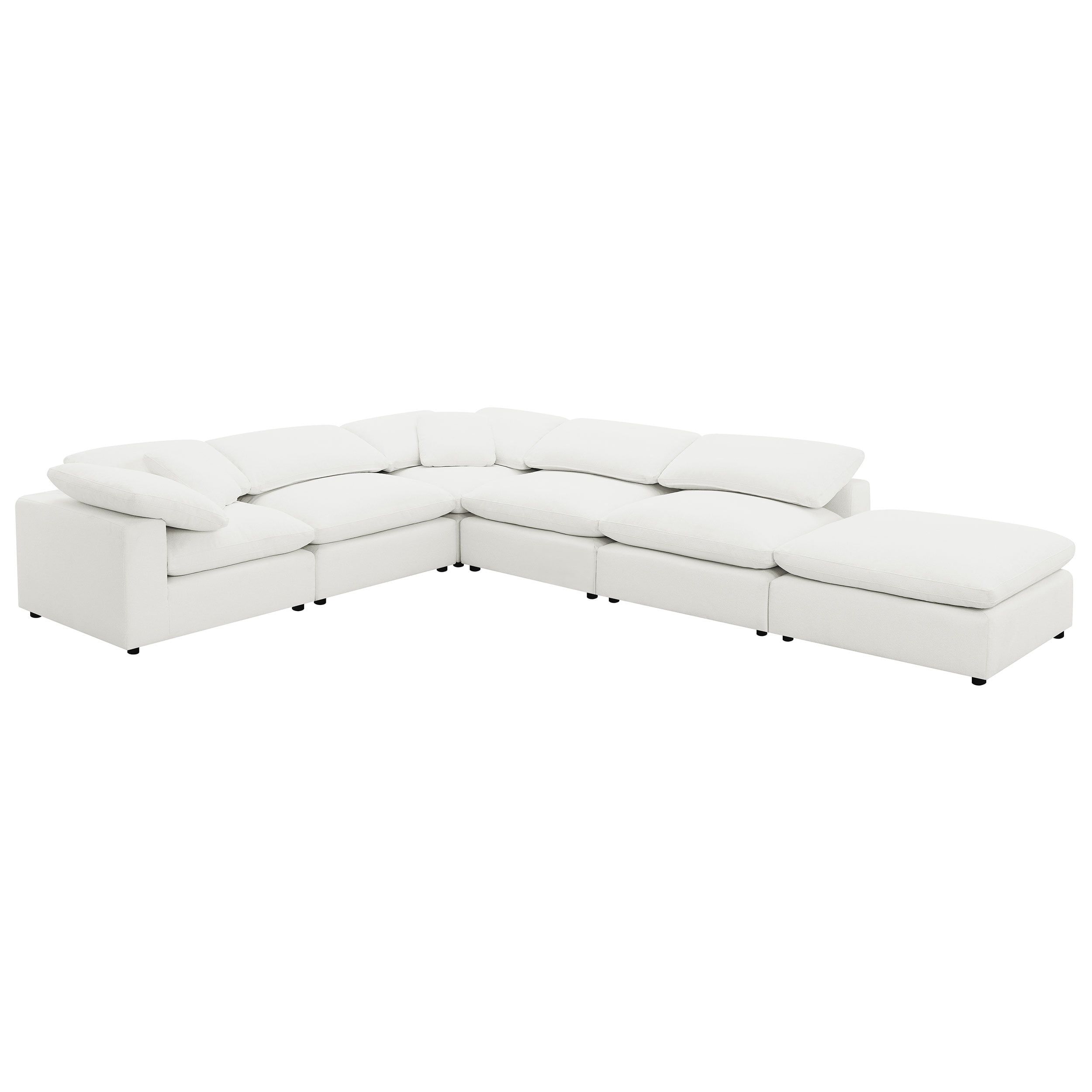 Ivory Six-Piece Fabric Sectional with Ottoman and Pillow Back