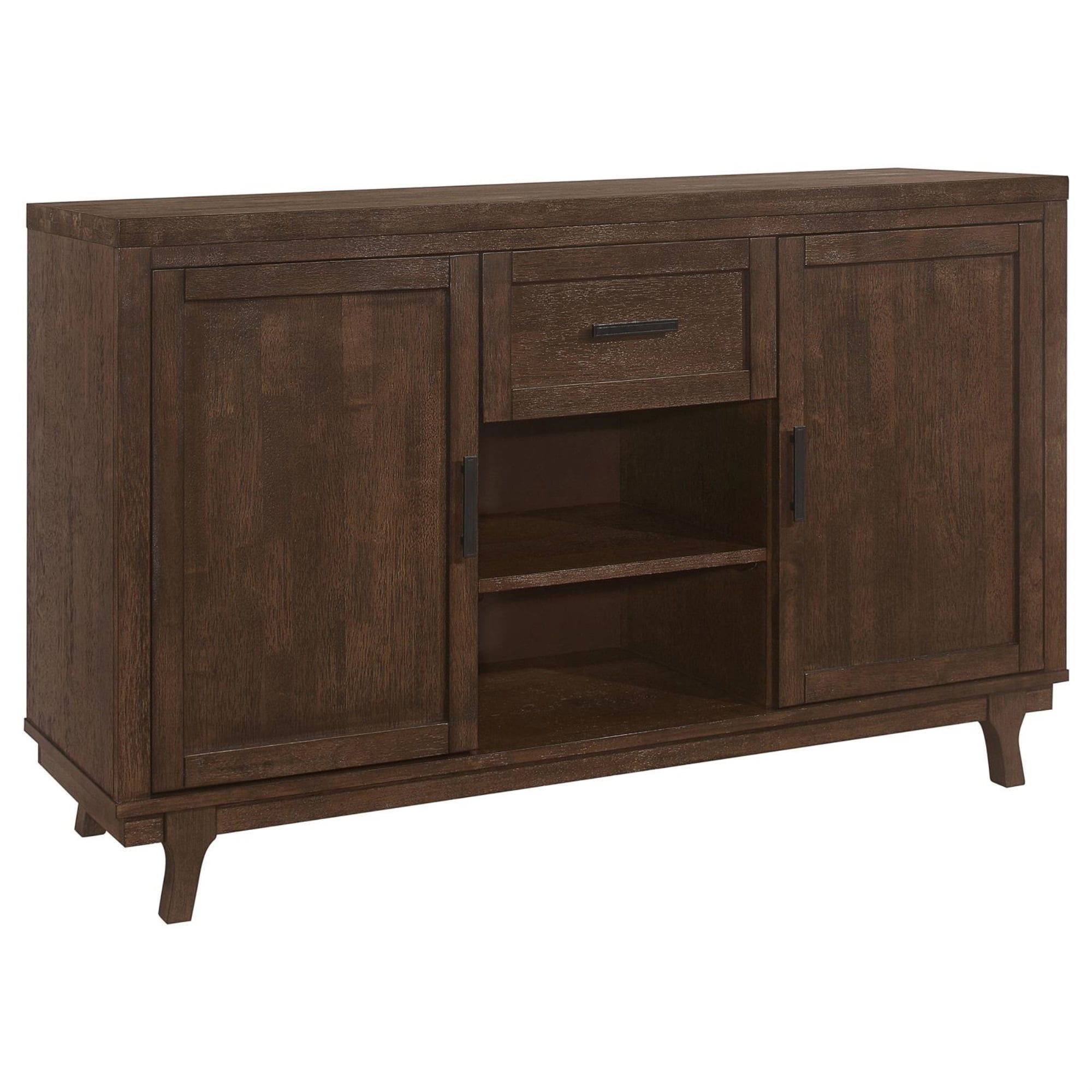 Brown Oak Transitional 59" Dining Sideboard Server with Shelves