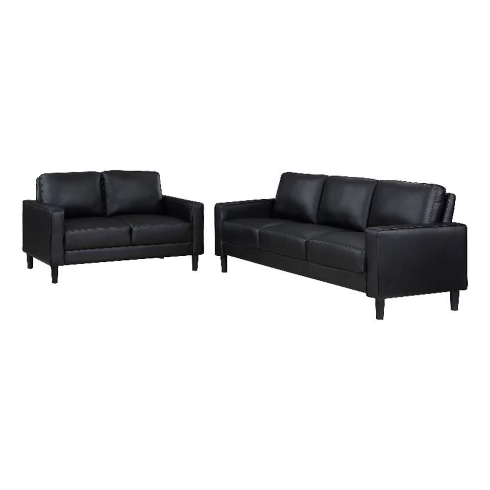 Black Faux Leather 2-Piece Sofa and Loveseat Set