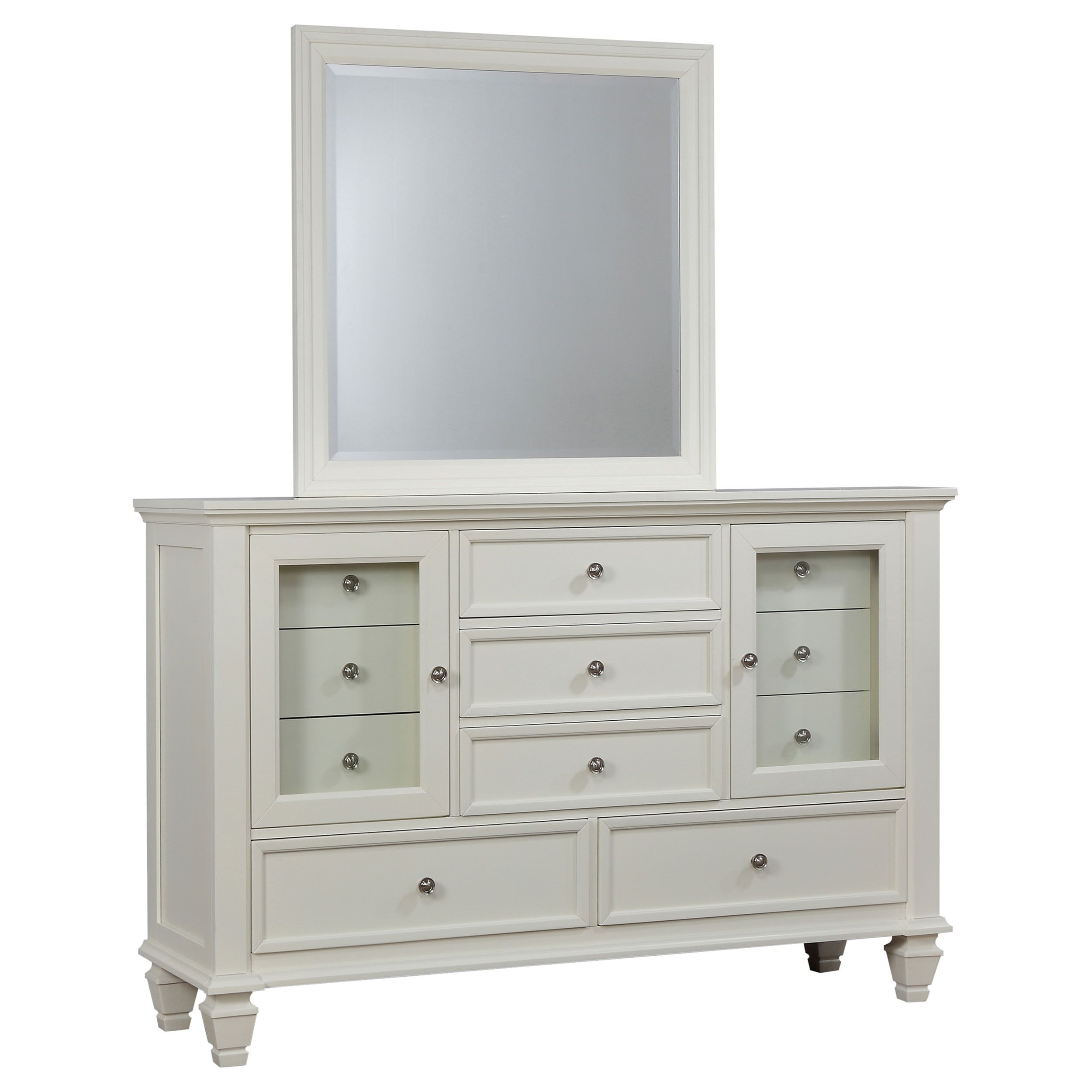 Cream White 11-Drawer Dresser with Mirror and Felt Lined Drawer