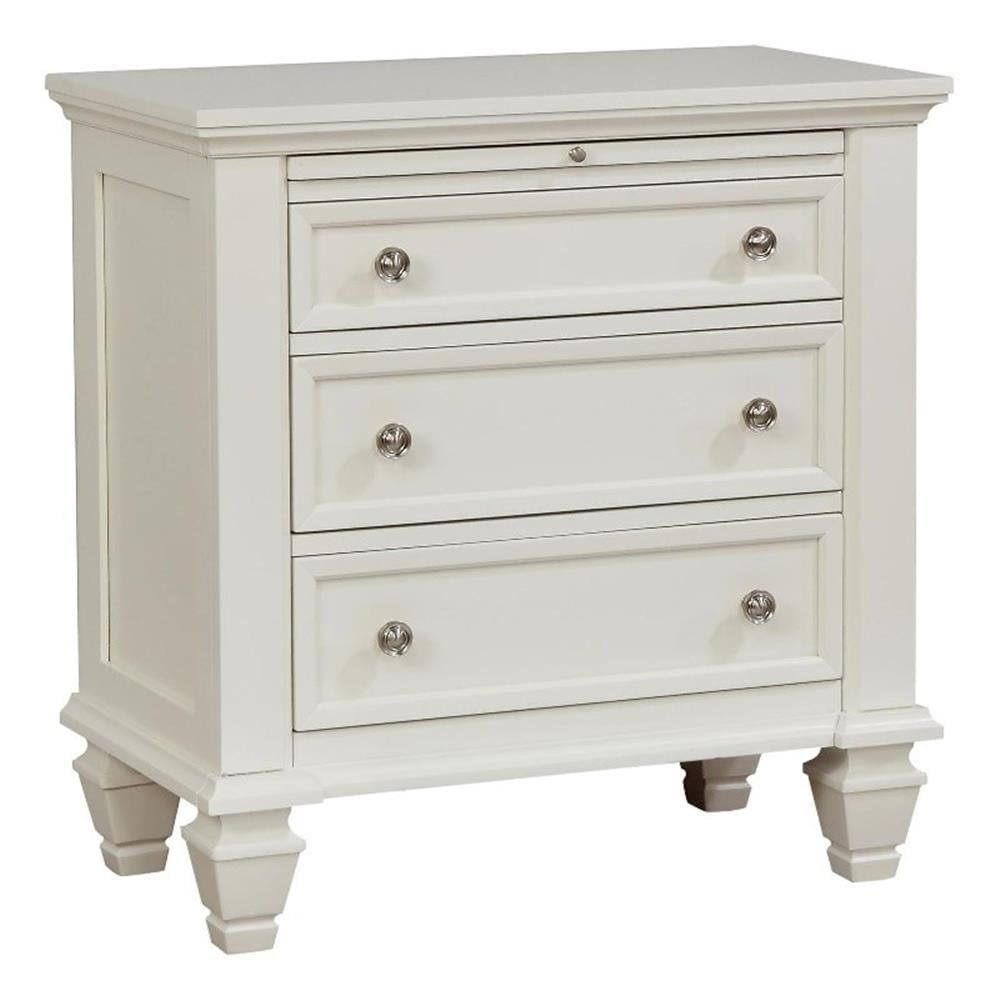Coastal White Transitional 3-Drawer Nightstand with Pull-Out Tray