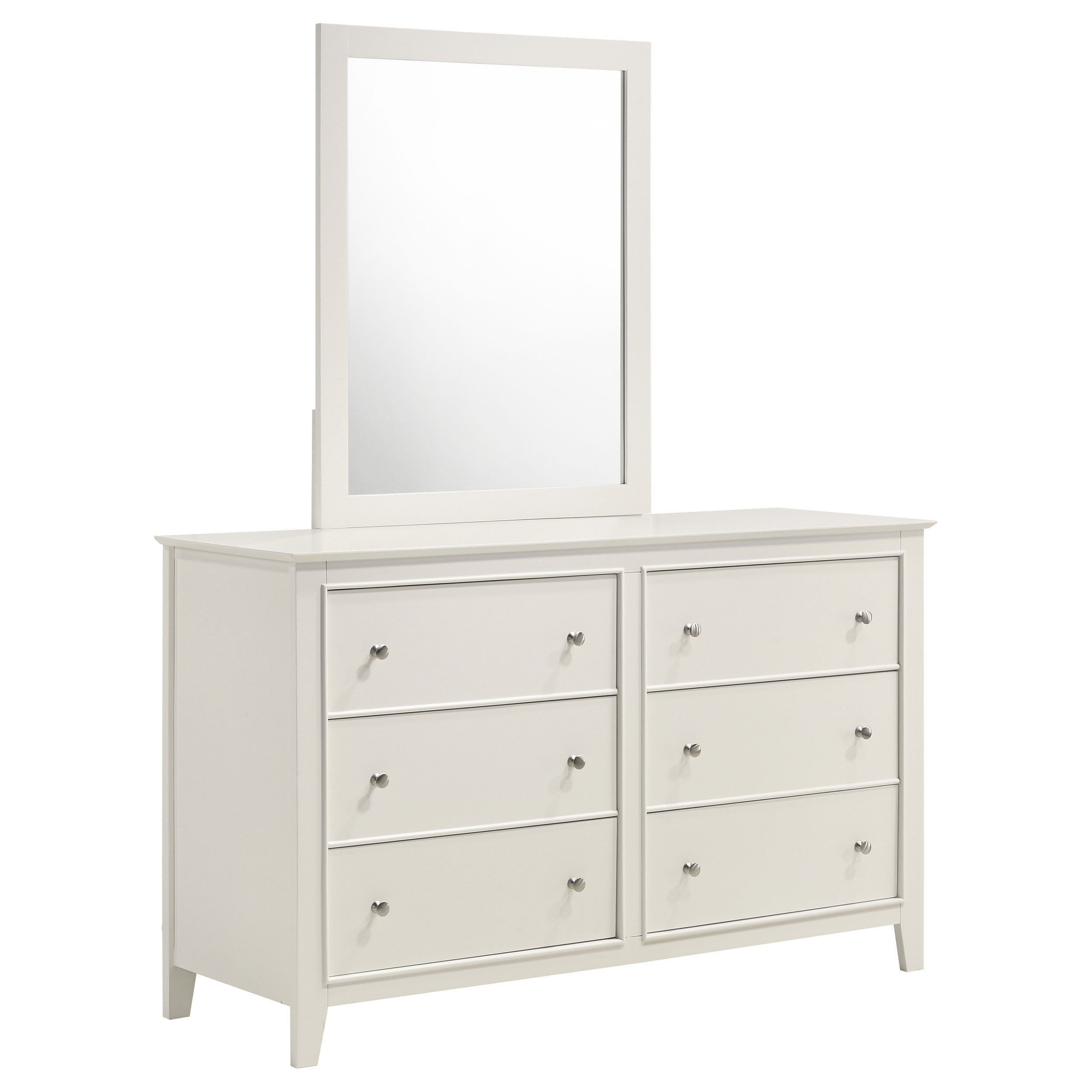 Cream White Coastal 6-Drawer Dresser with Mirror