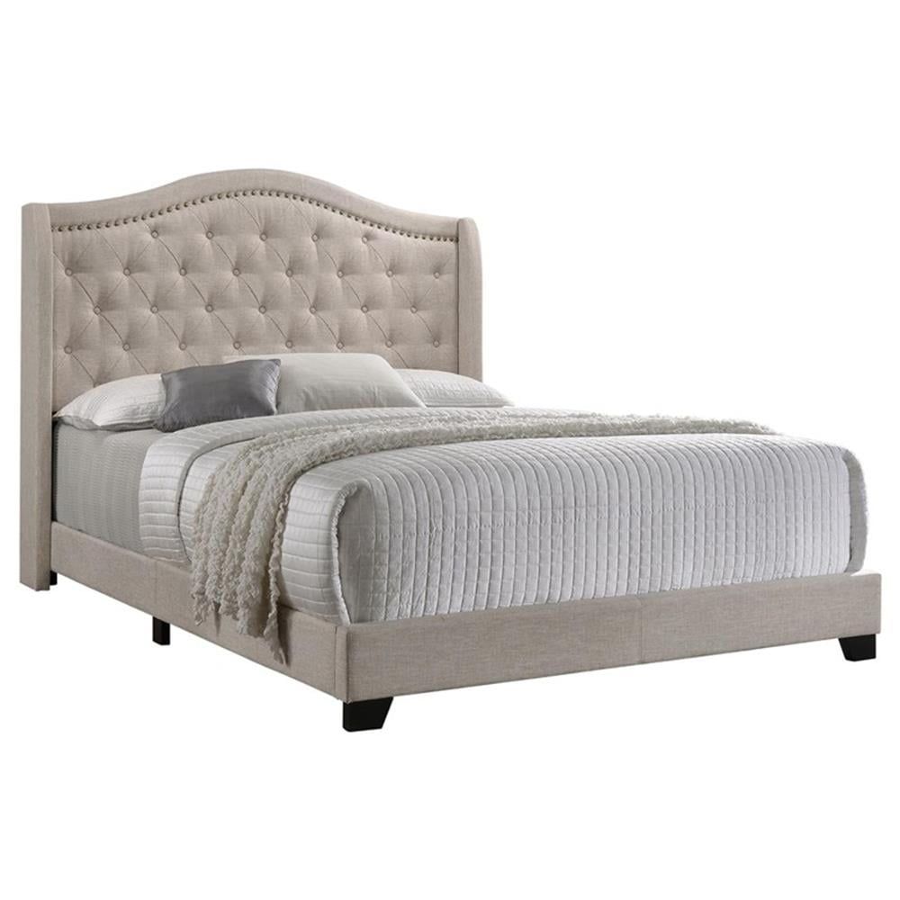 Sonoma Beige King Upholstered Bed with Tufted Headboard and Nailhead Trim