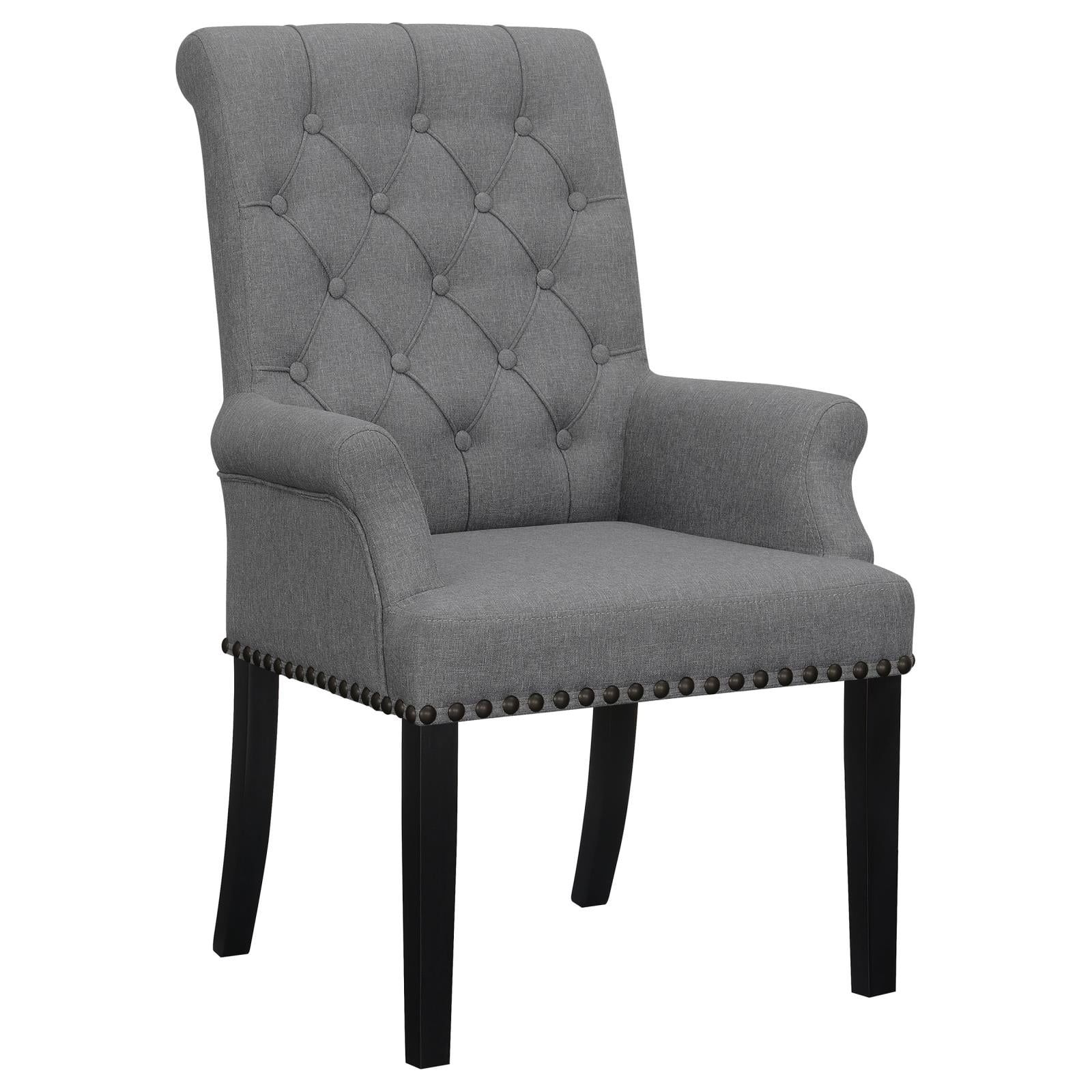Gray Linen Upholstered High Back Traditional Arm Chair