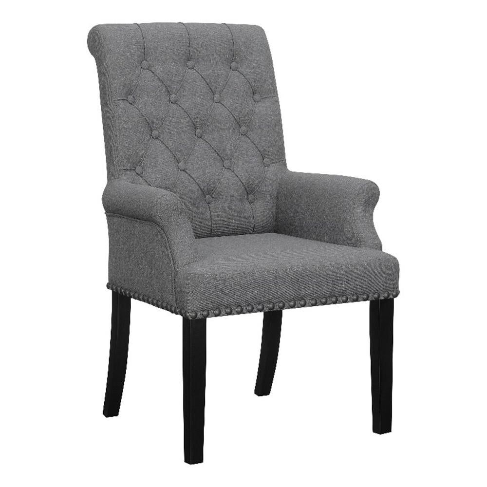Gray Linen Upholstered High Back Traditional Arm Chair