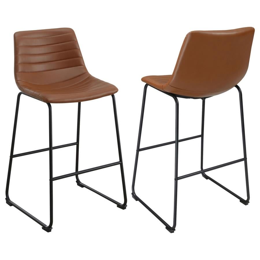 Brown Faux Leather Saddle Style Counter Stools with Black Metal Base