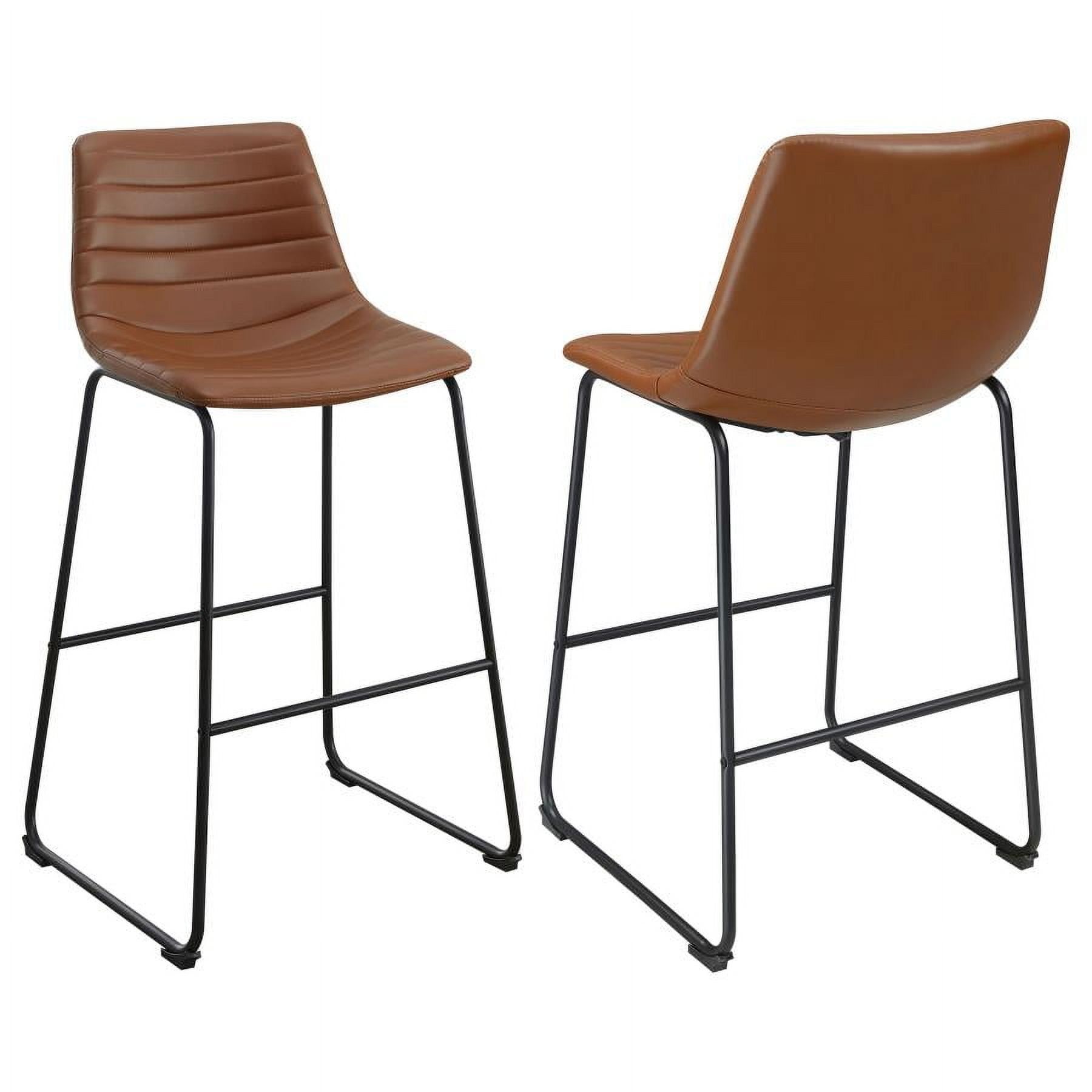 Zuni Brown Faux Leather Saddle Bar Stools with Black Metal Legs