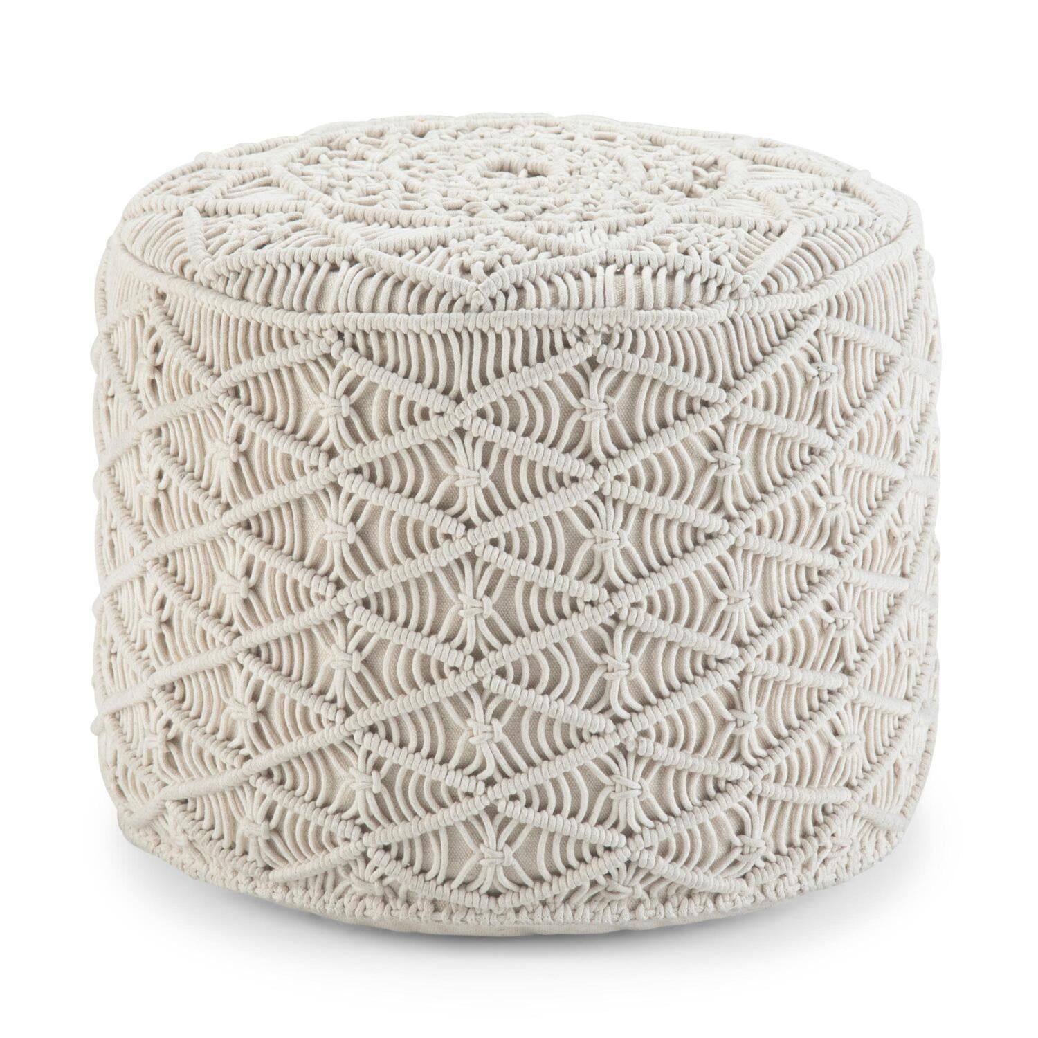 Natural Cotton Round Macrame Pouf with Legs