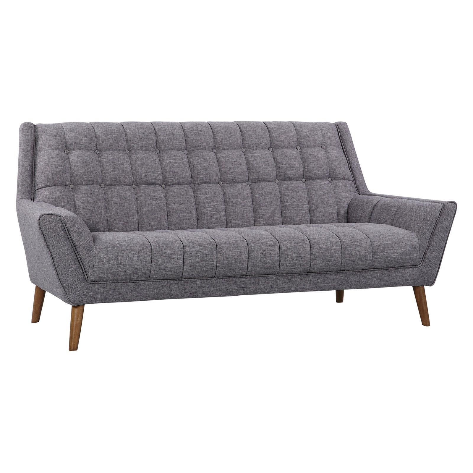 Gray Linen Tufted Mid-Century Modern Sofa with Wood Legs