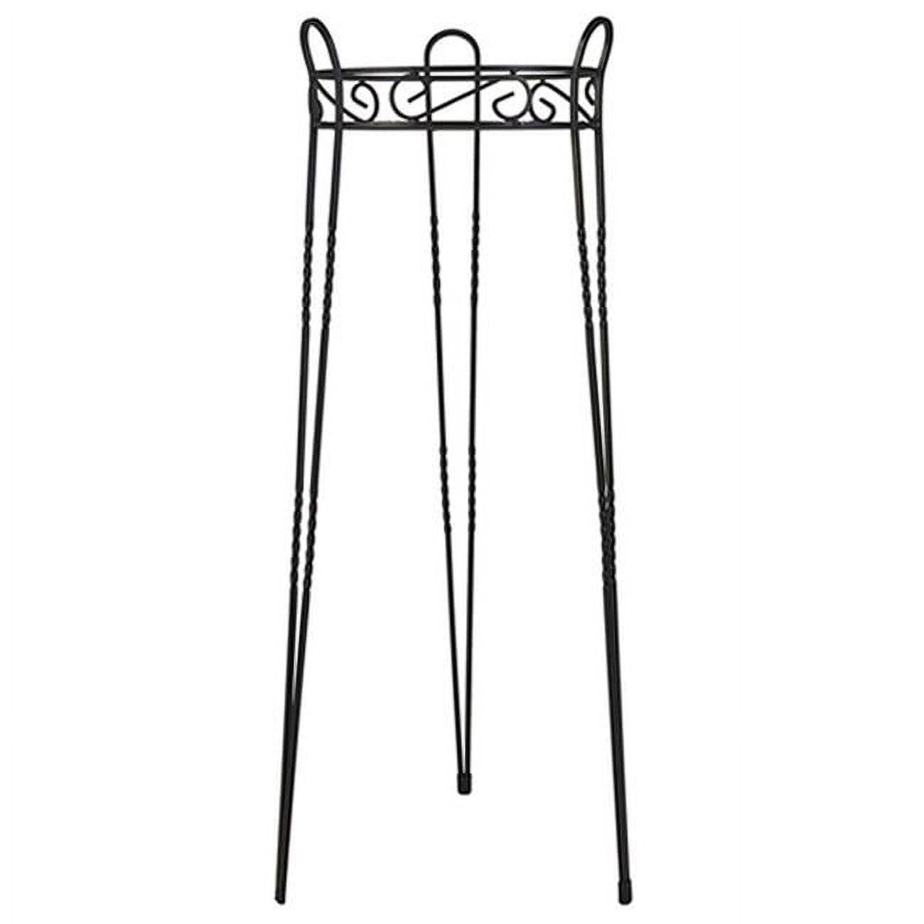 Canterbury Scroll Top Textured Black Metal Outdoor Plant Stand, 30"