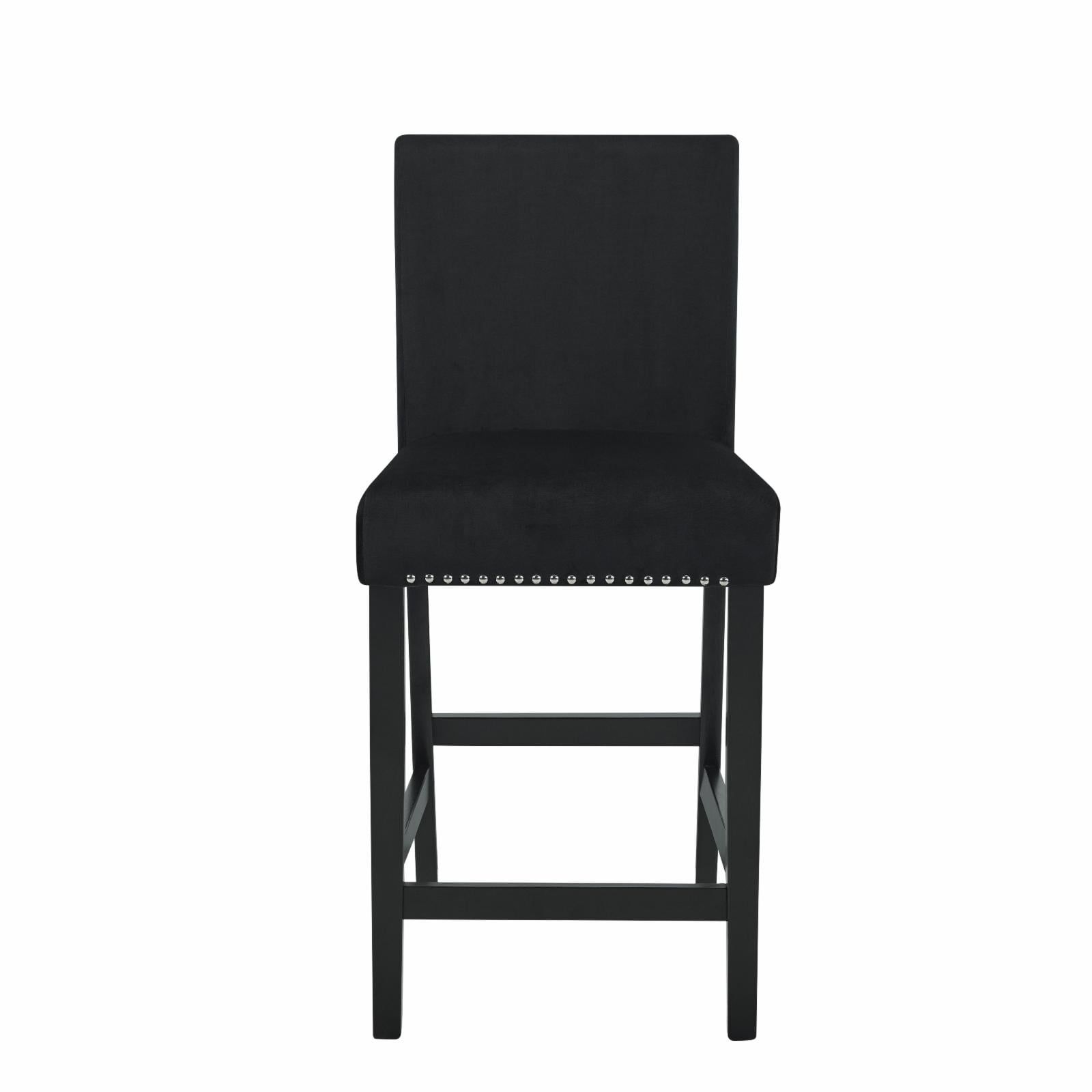 Black Velvet and Wood Counter Height Dining Chair Set