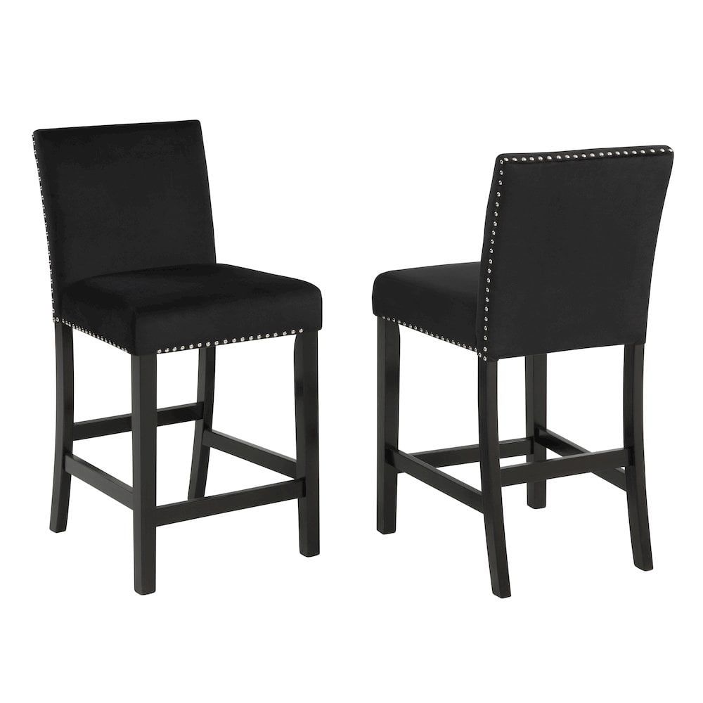 Black Velvet and Wood Counter Height Dining Chair Set