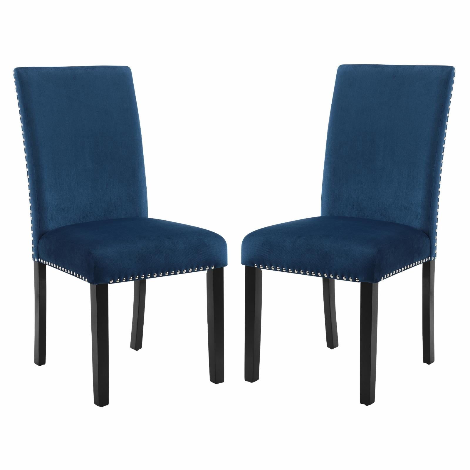 Elegant Blue Velvet Parsons Side Chair with Chrome Nailhead Trim