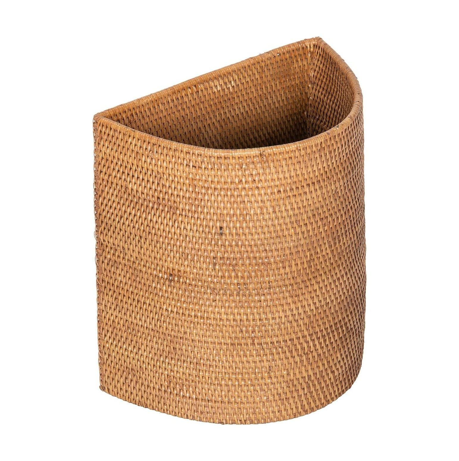 Honey Brown Handwoven Half-Moon Rattan Waste Basket