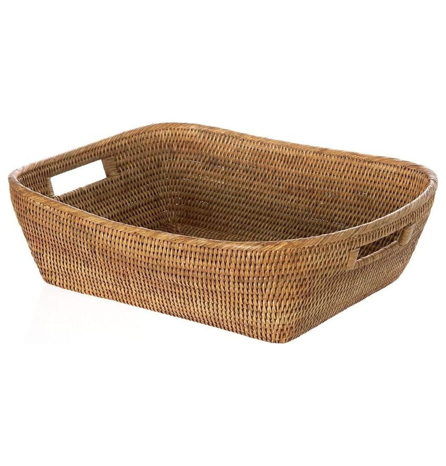 Honey Brown Oval Rattan Storage Basket with Handles